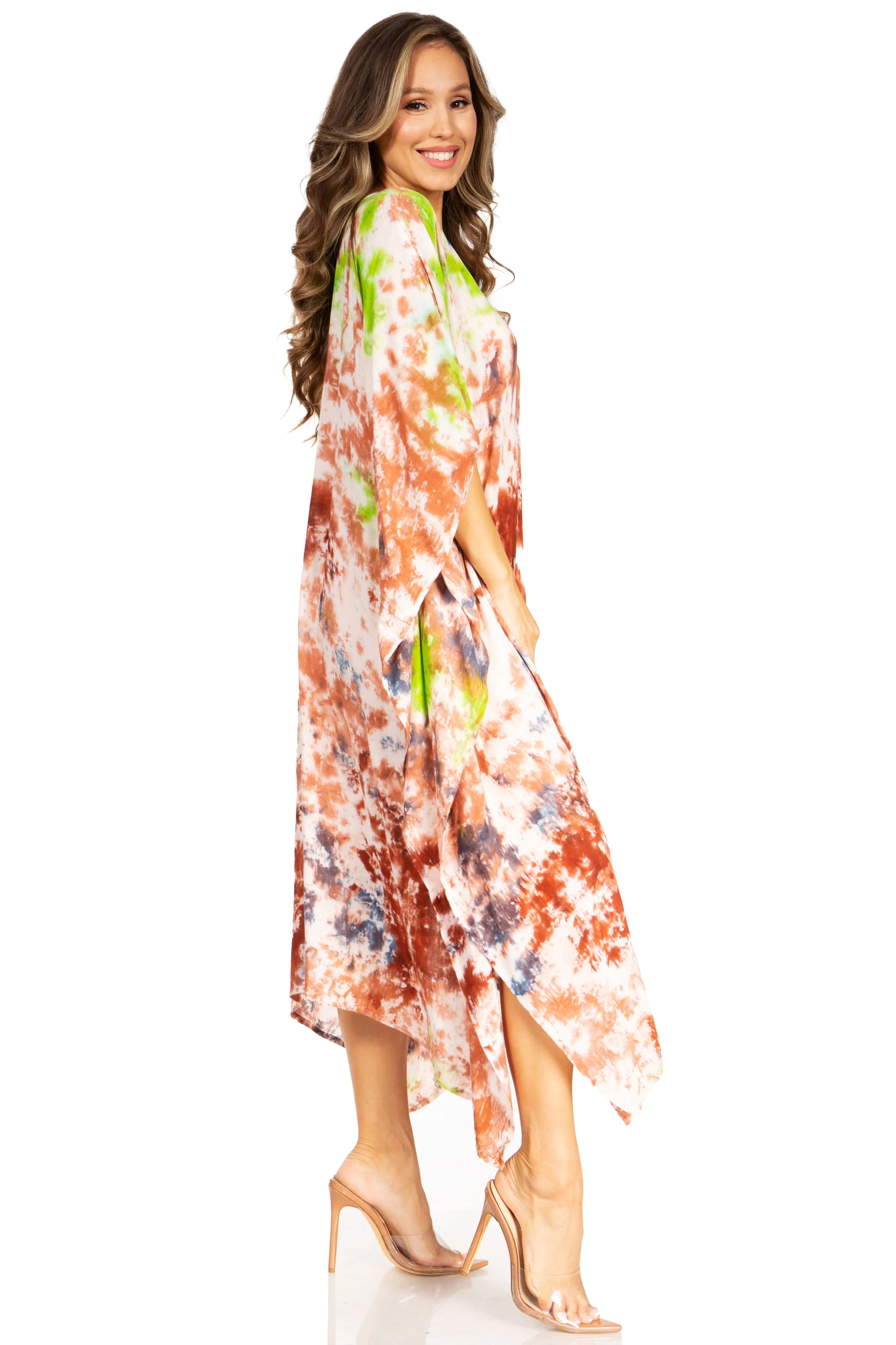 Sakkas Clementine Second Women's Tie Dye Caftan Dress/Cover Up Beach Kaftan Boho