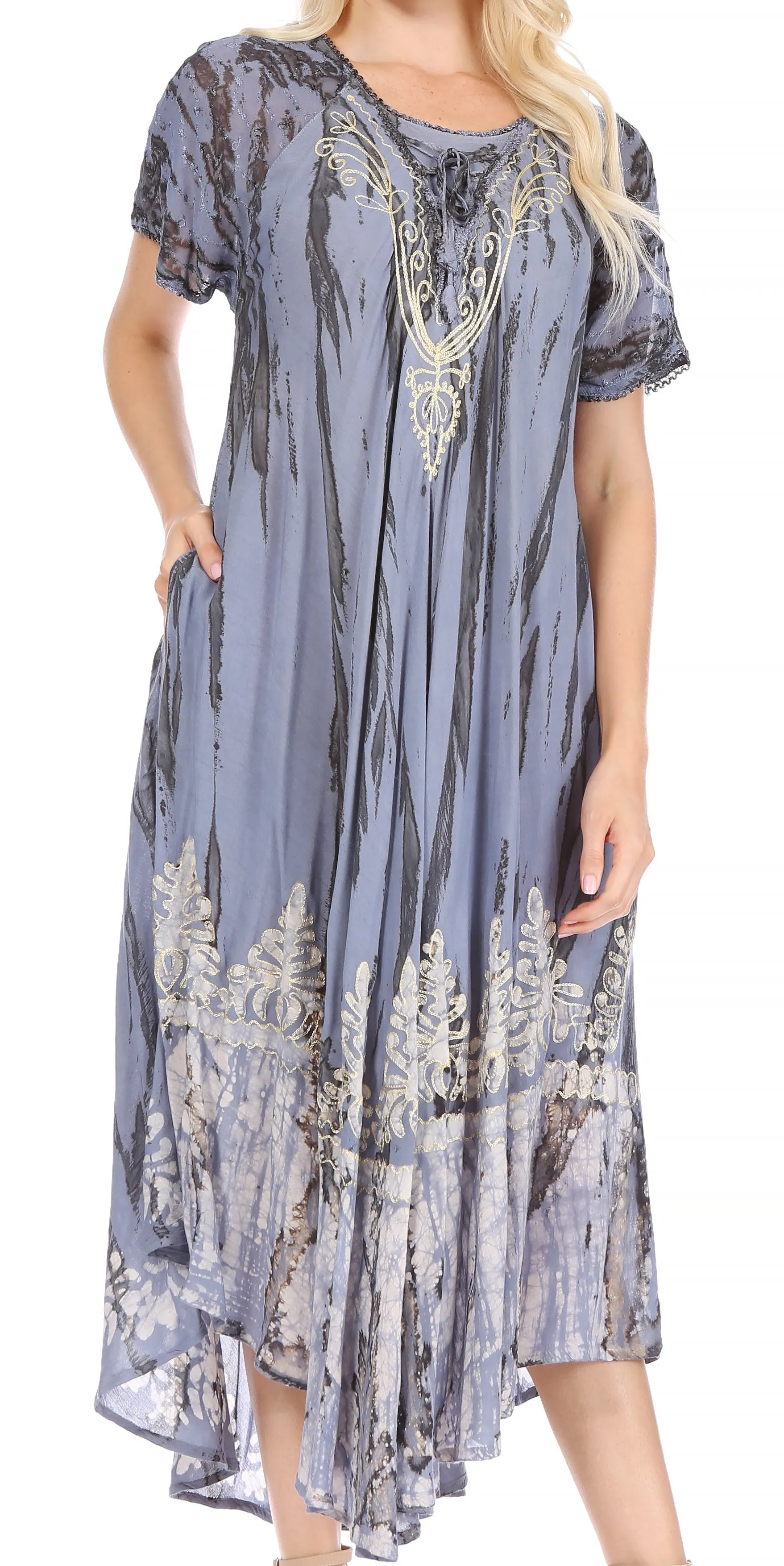 Sakkas Devora Women's Maxi NightGown Caftan Kaftan Dress Tie Dye Batik & Corset