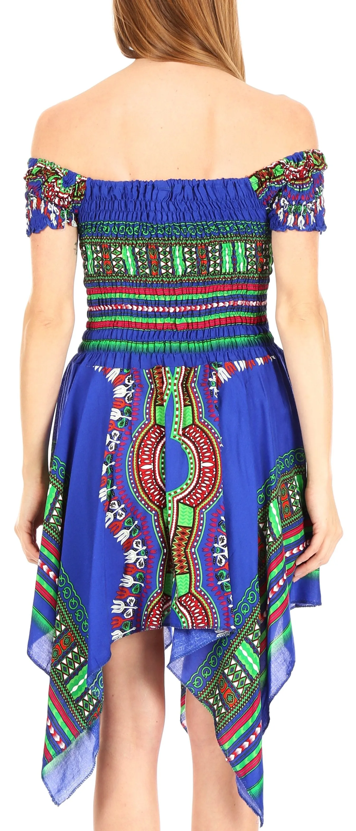 Sakkas Femi Women's Casual Cocktail Off Shoulder Dashiki African Stretchy Dress