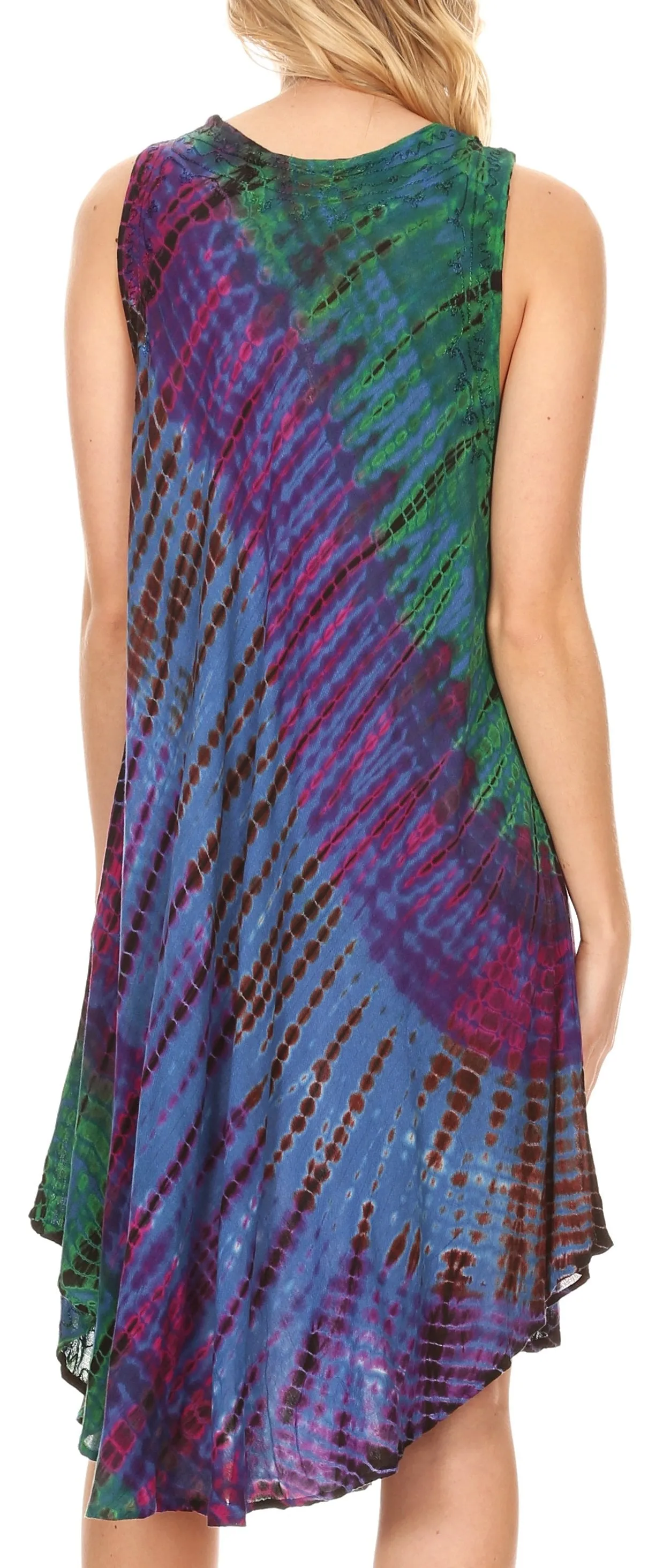 Sakkas Isola Women's Tank Summer Bohemian Swing Midi Dress Sleeveless Tie-dye