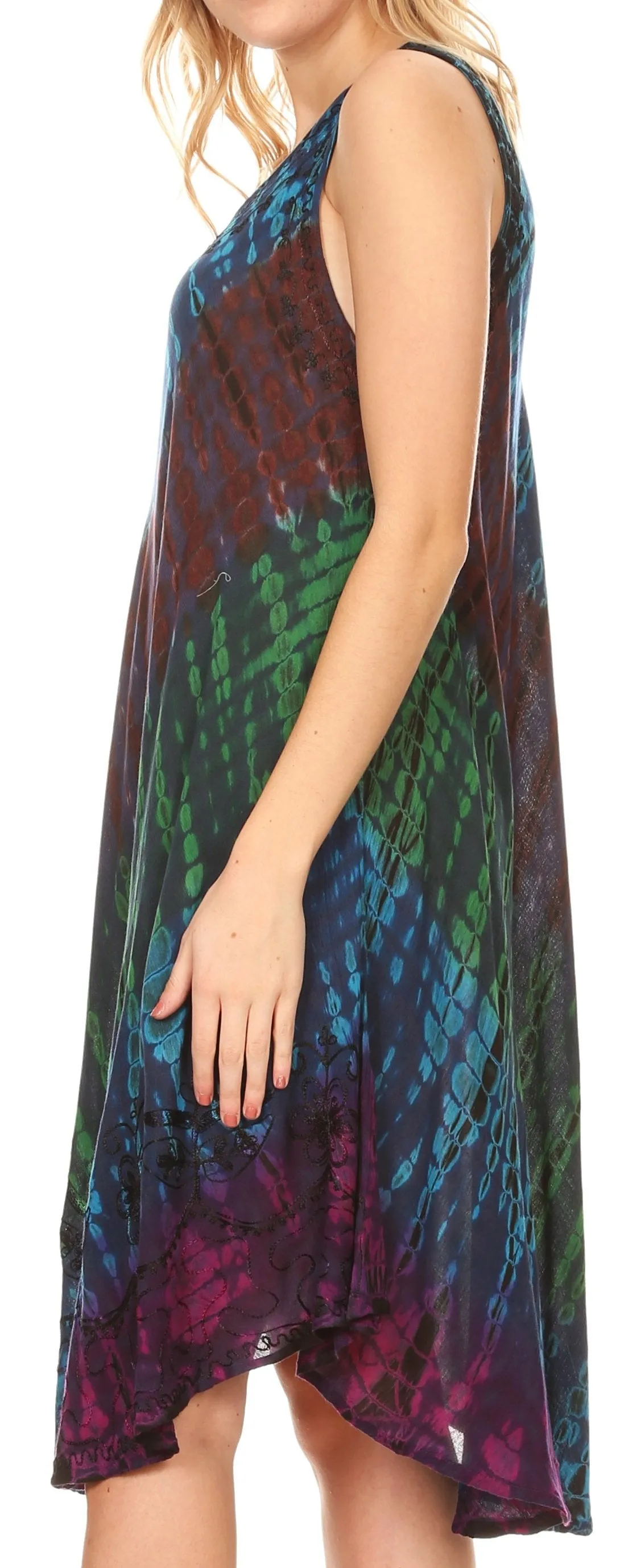 Sakkas Isola Women's Tank Summer Bohemian Swing Midi Dress Sleeveless Tie-dye