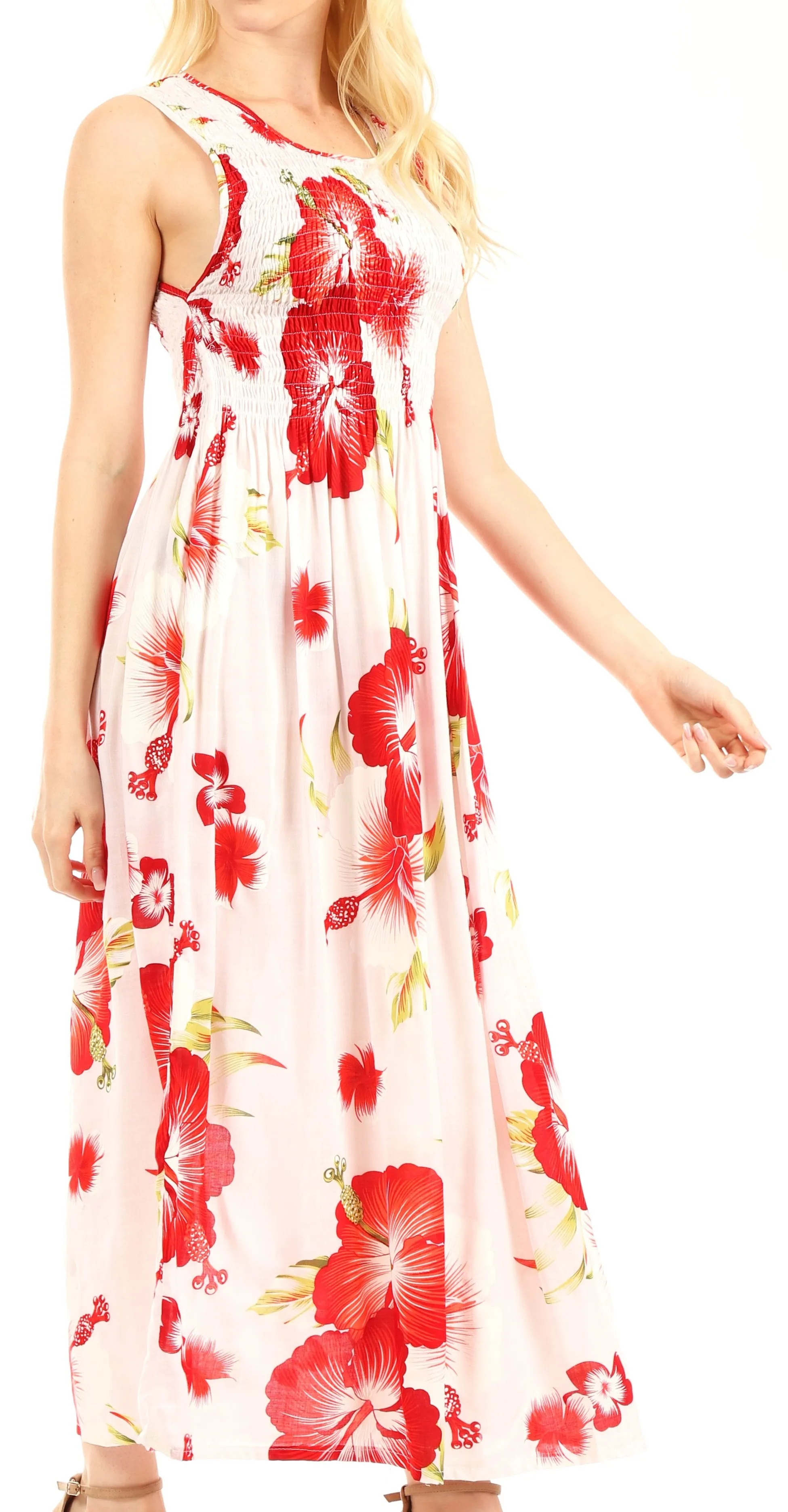 Sakkas Iyabo Women's Sleeveless Casual Summer Floral Print Dress Maxi Long Stretch