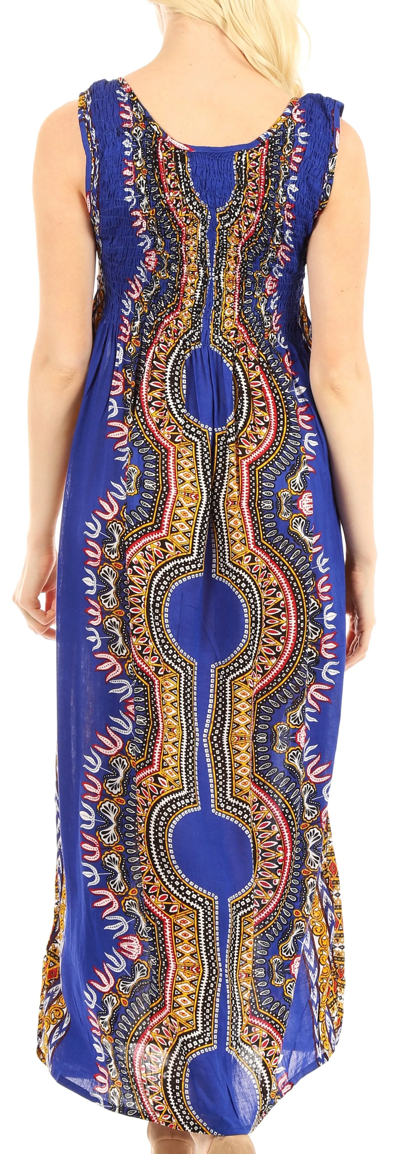 Sakkas Linza Women's Sleeveless Casual Maxi Dashiki African Print Dress Long Nice