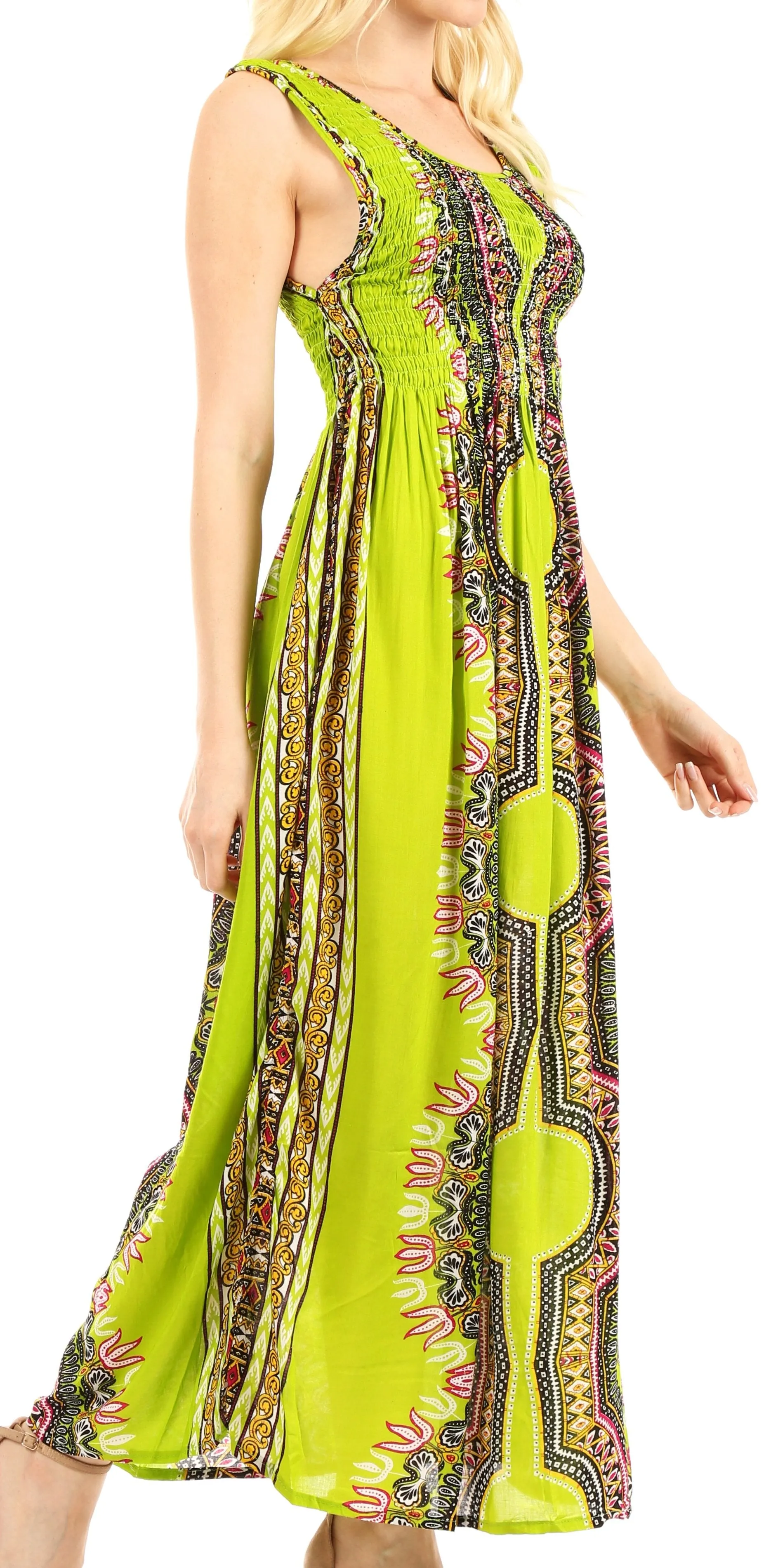 Sakkas Linza Women's Sleeveless Casual Maxi Dashiki African Print Dress Long Nice