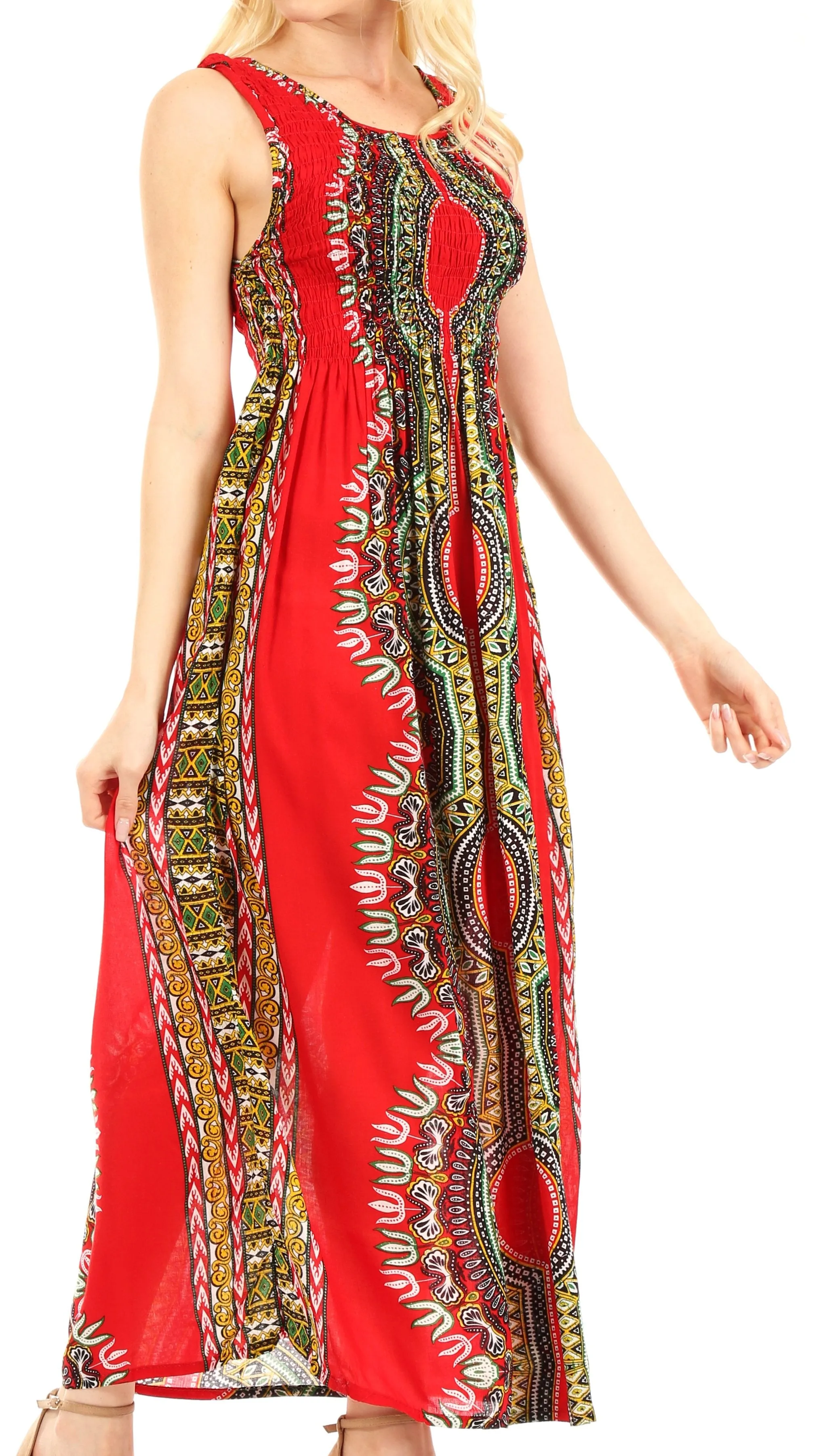 Sakkas Linza Women's Sleeveless Casual Maxi Dashiki African Print Dress Long Nice