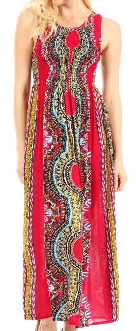 Sakkas Linza Women's Sleeveless Casual Maxi Dashiki African Print Dress Long Nice