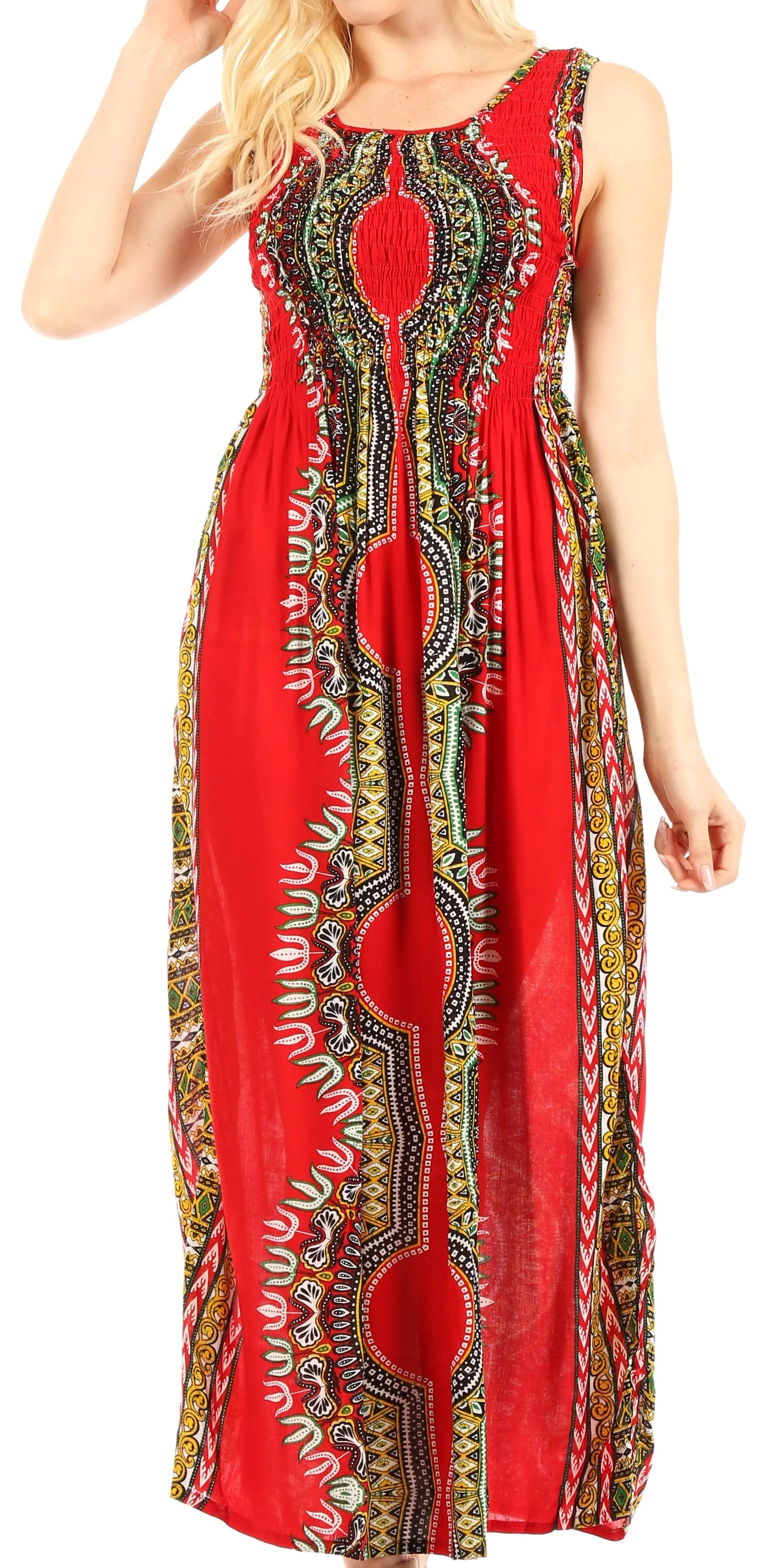 Sakkas Linza Women's Sleeveless Casual Maxi Dashiki African Print Dress Long Nice