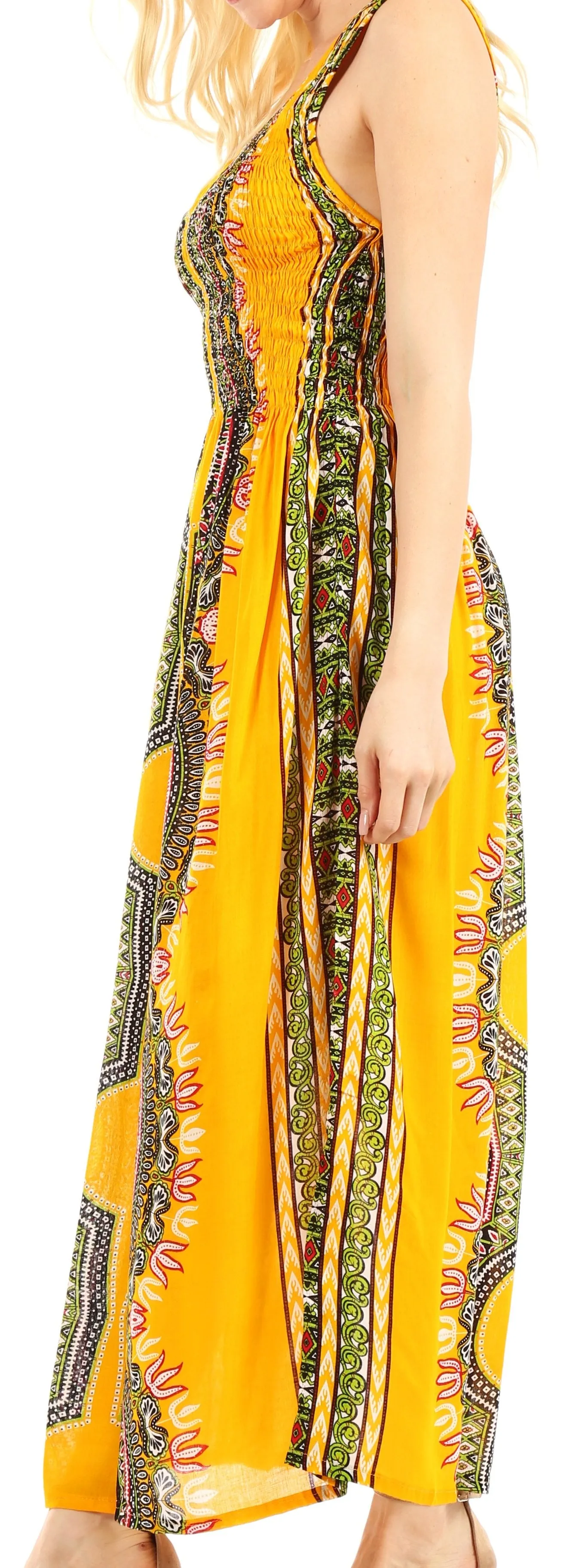 Sakkas Linza Women's Sleeveless Casual Maxi Dashiki African Print Dress Long Nice