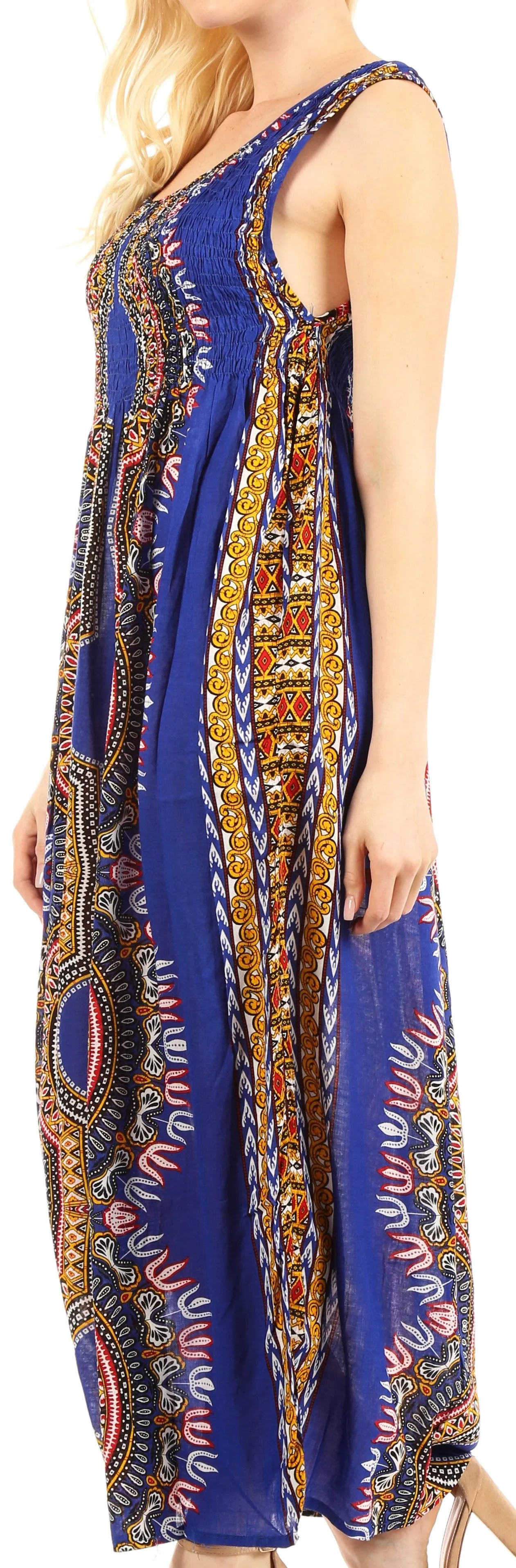 Sakkas Linza Women's Sleeveless Casual Maxi Dashiki African Print Dress Long Nice