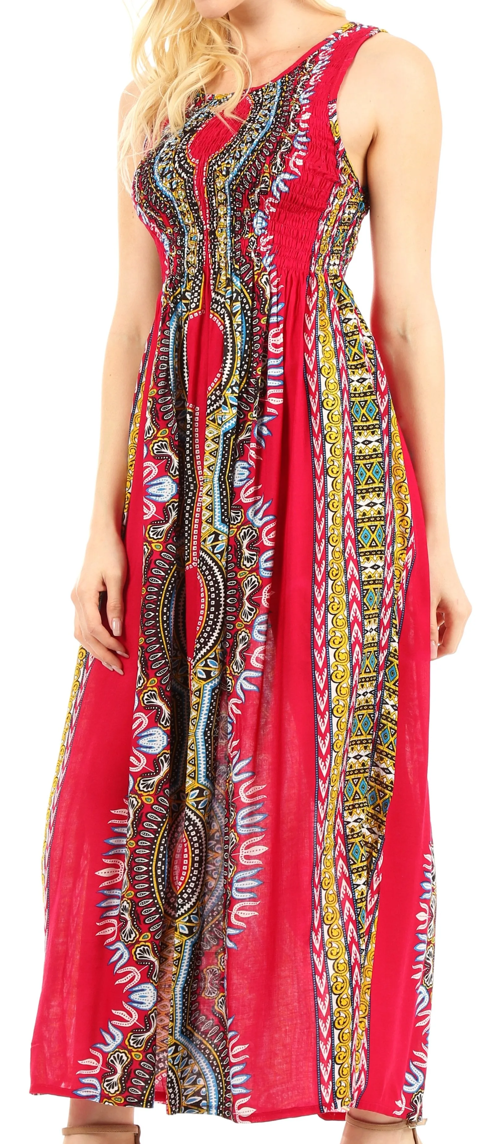 Sakkas Linza Women's Sleeveless Casual Maxi Dashiki African Print Dress Long Nice