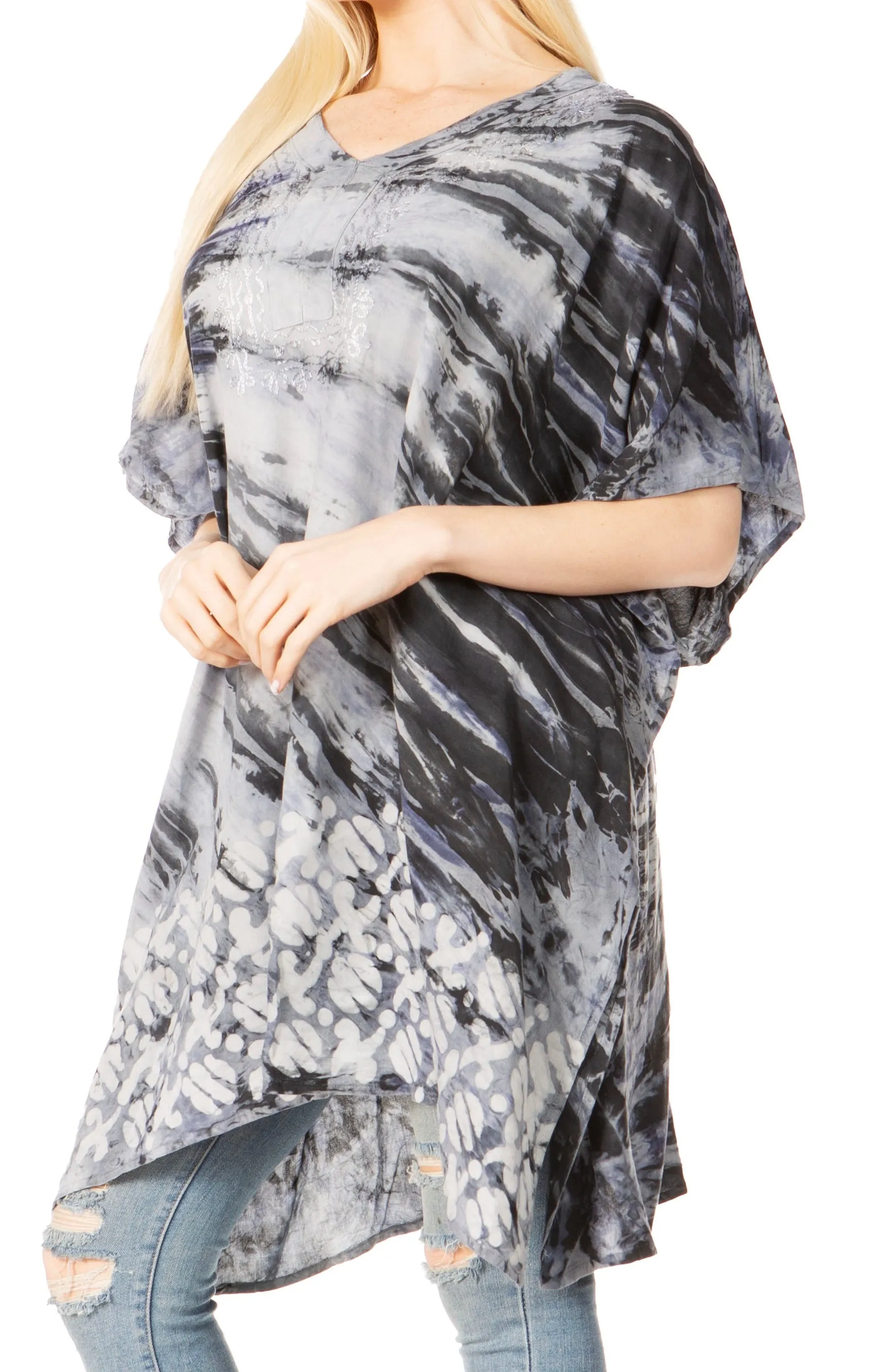 Sakkas Marcy Women's V-neck Caftan Top Tunic Dress - Perfect for Summer Boho Style & Swinging Coverup