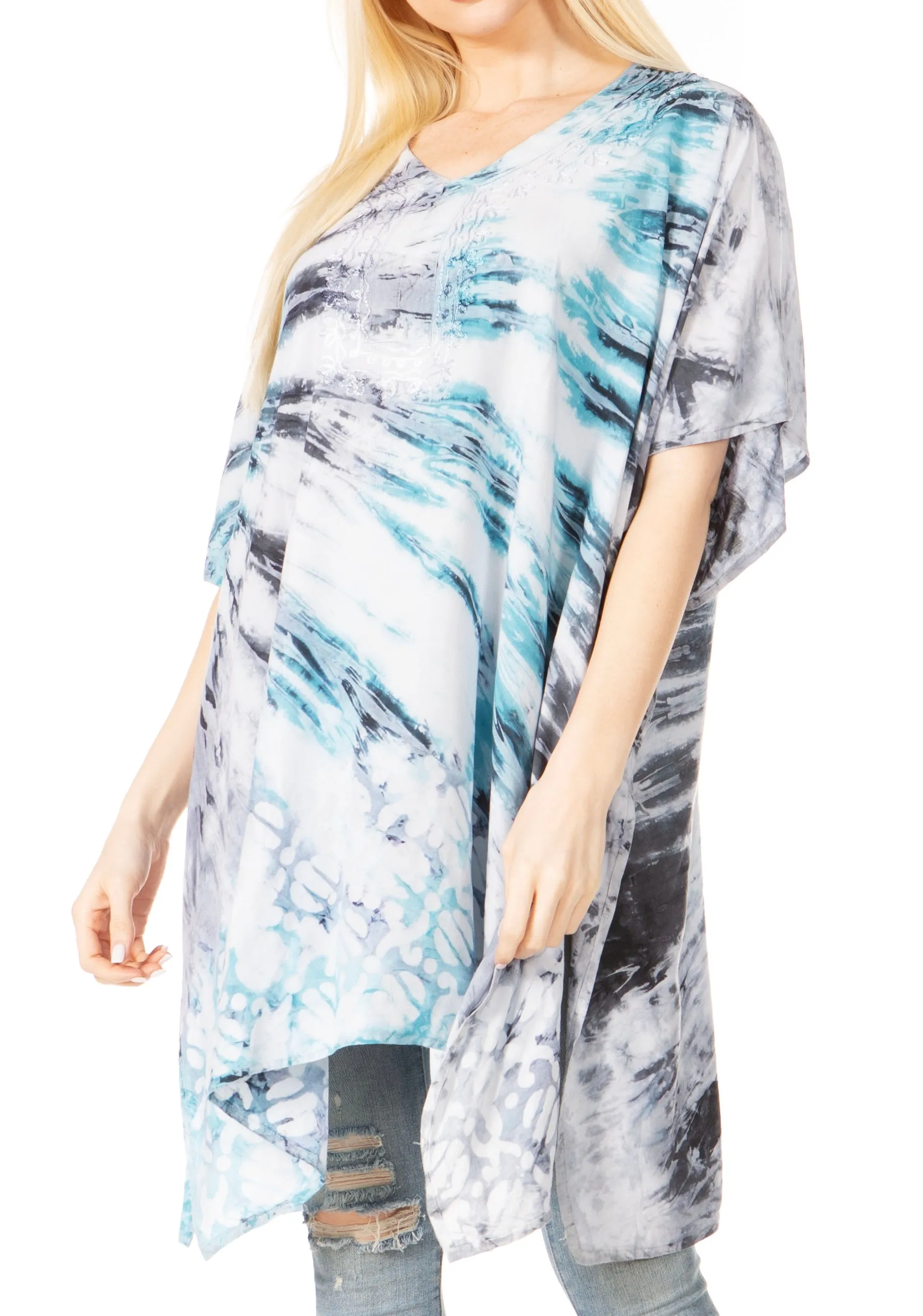 Sakkas Marcy Women's V-neck Caftan Top Tunic Dress - Perfect for Summer Boho Style & Swinging Coverup