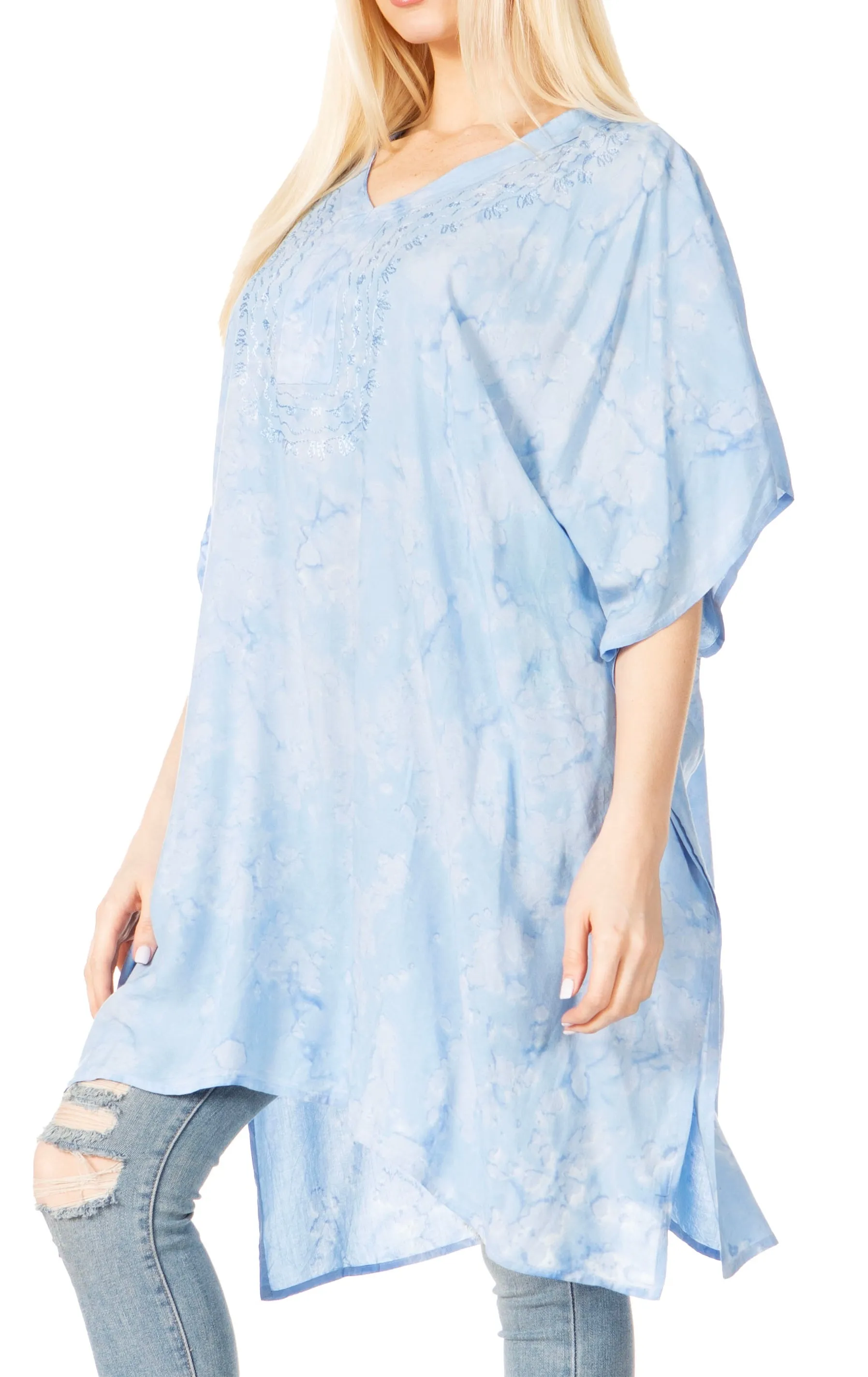 Sakkas Marcy Women's V-neck Caftan Top Tunic Dress - Perfect for Summer Boho Style & Swinging Coverup