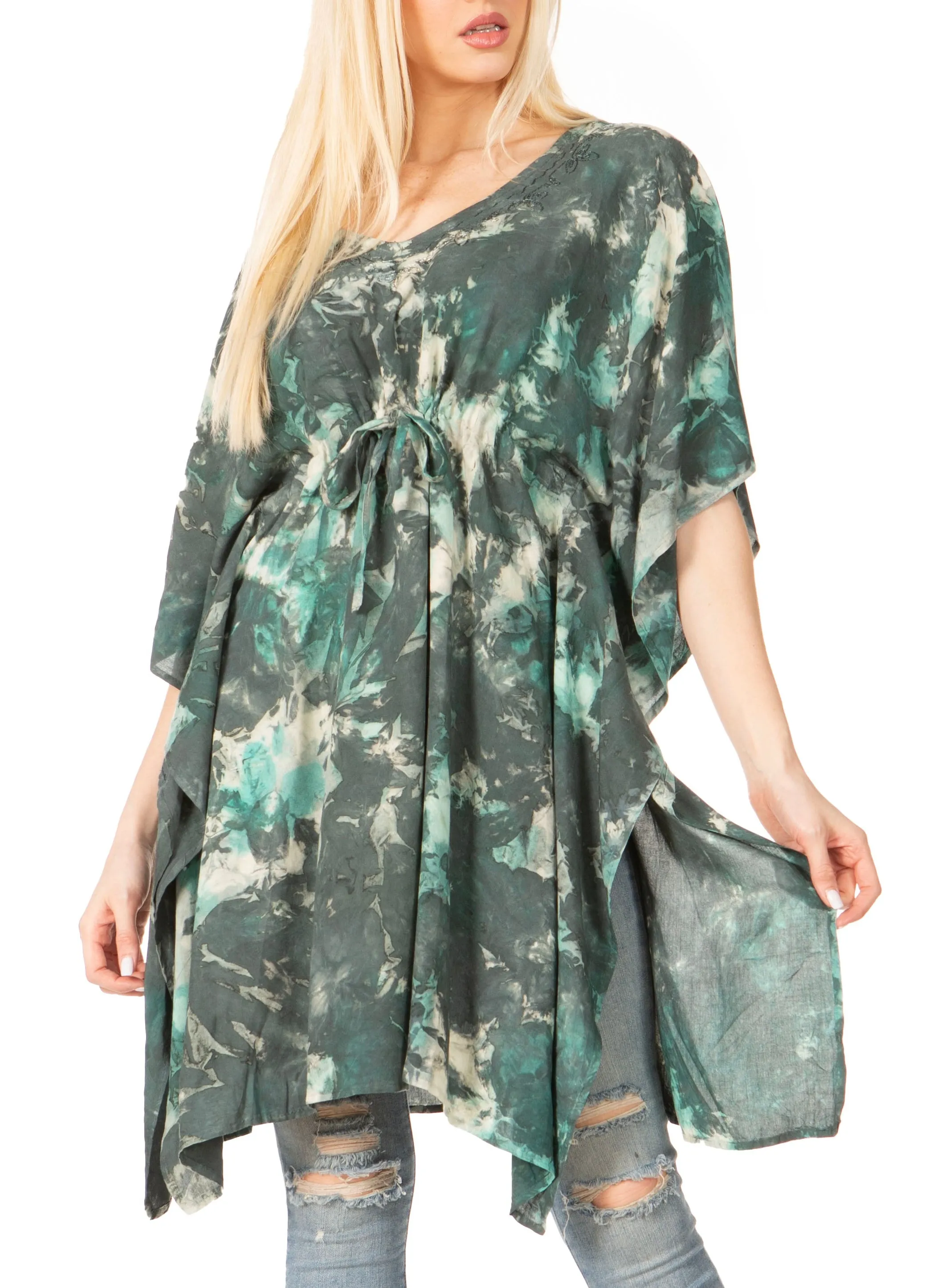 Sakkas Marcy Women's V-neck Caftan Top Tunic Dress - Perfect for Summer Boho Style & Swinging Coverup