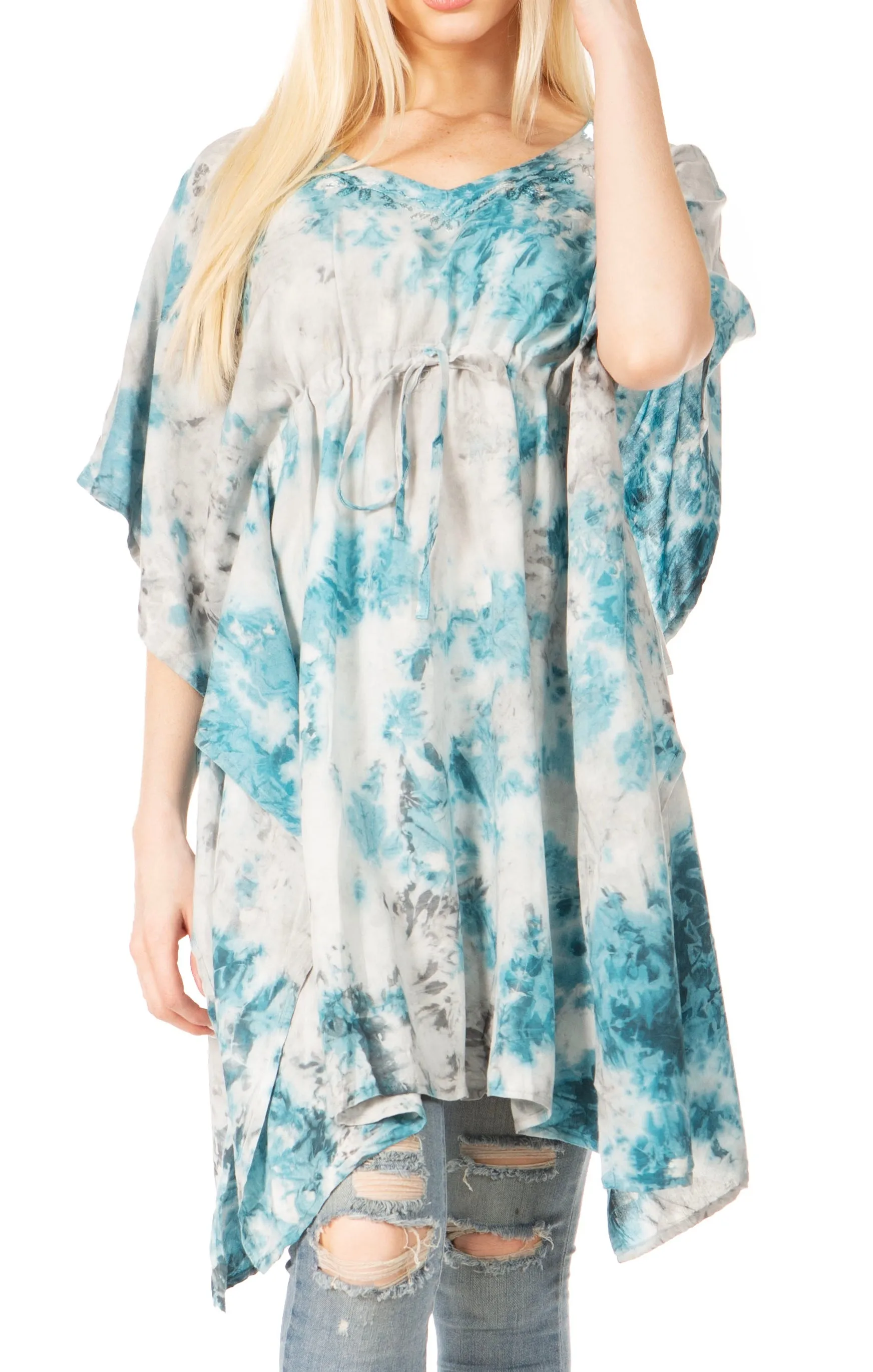 Sakkas Marcy Women's V-neck Caftan Top Tunic Dress - Perfect for Summer Boho Style & Swinging Coverup