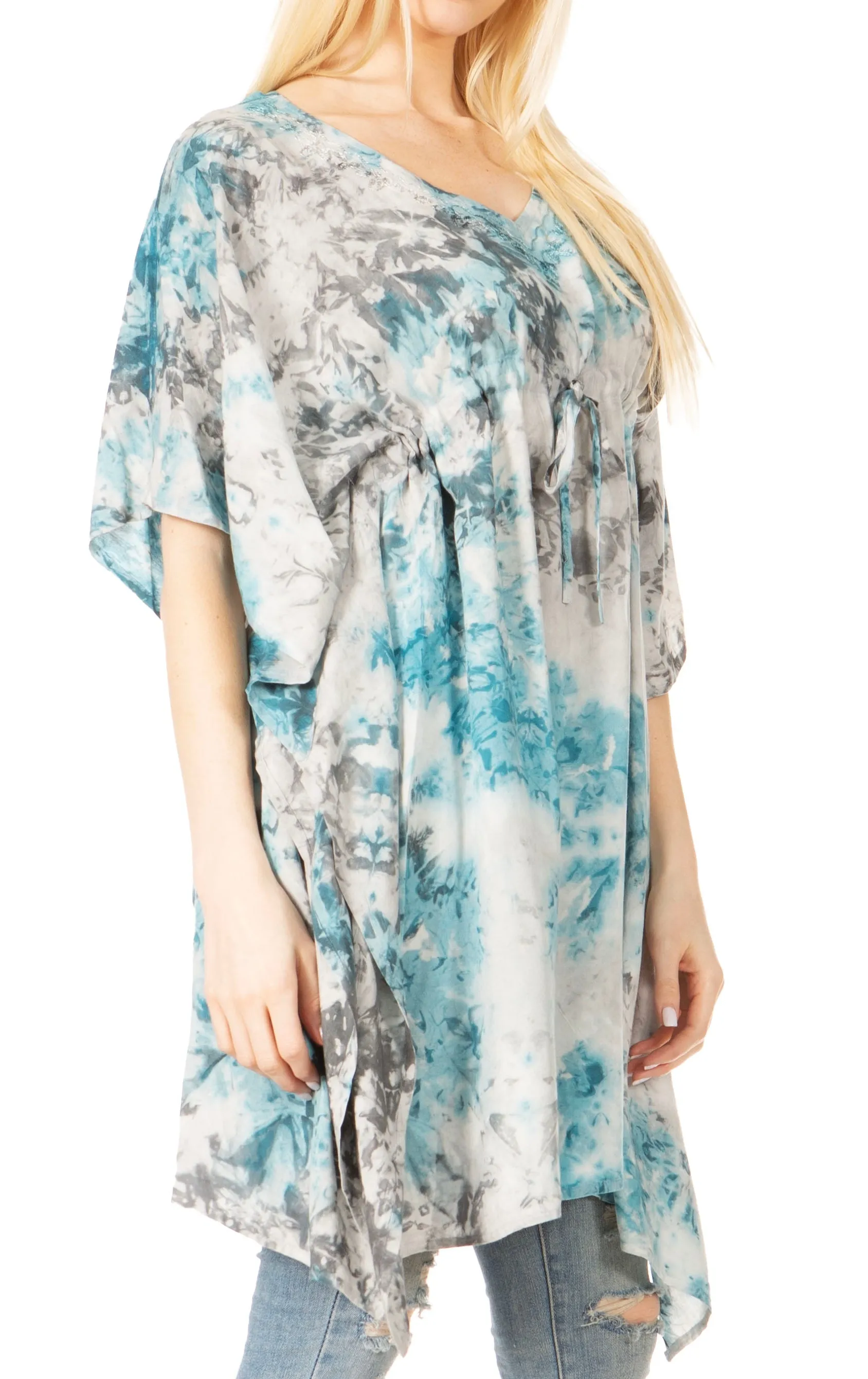 Sakkas Marcy Women's V-neck Caftan Top Tunic Dress - Perfect for Summer Boho Style & Swinging Coverup