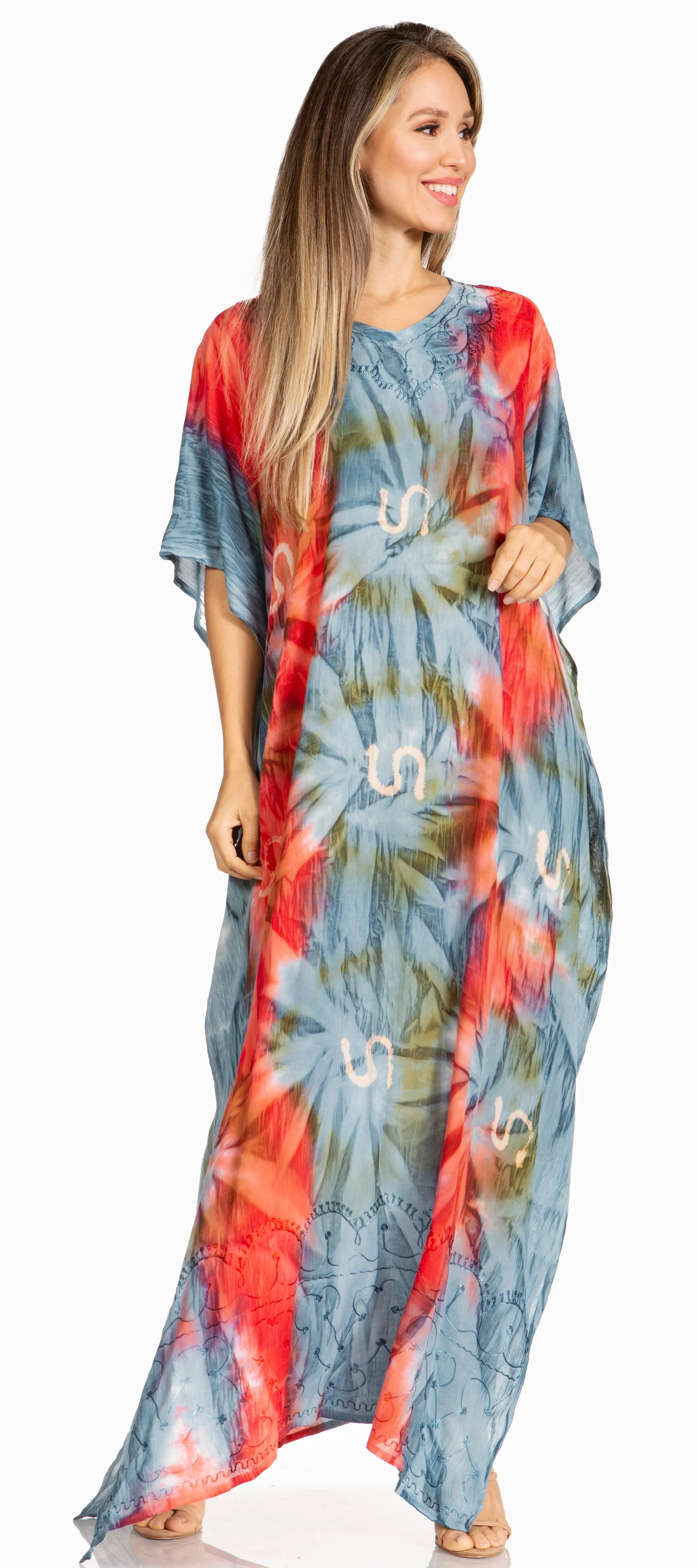 Sakkas Pilar Petite Women's Beach Maxi Caftan Dress in Short Sleeve Casual Style