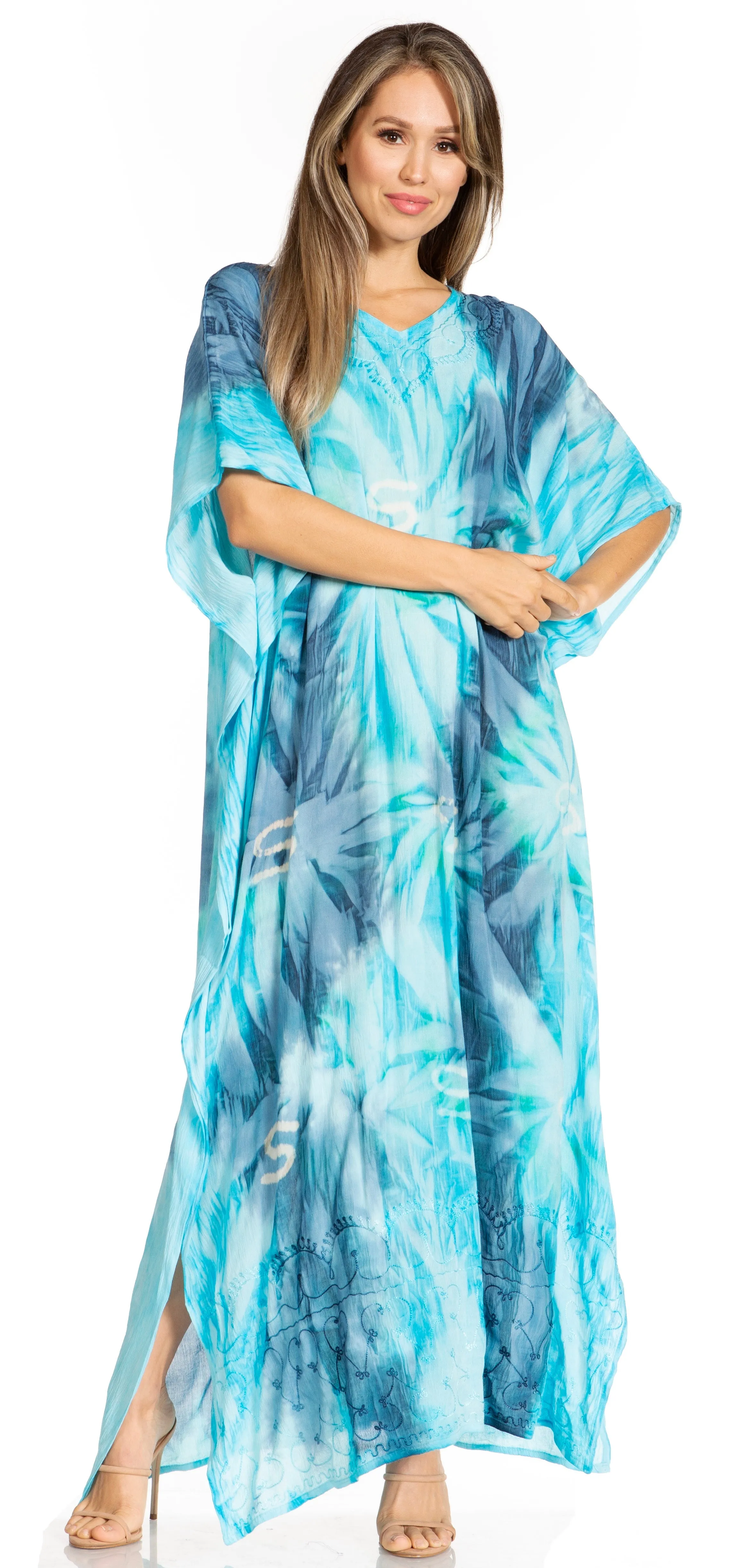 Sakkas Pilar Petite Women's Beach Maxi Caftan Dress in Short Sleeve Casual Style