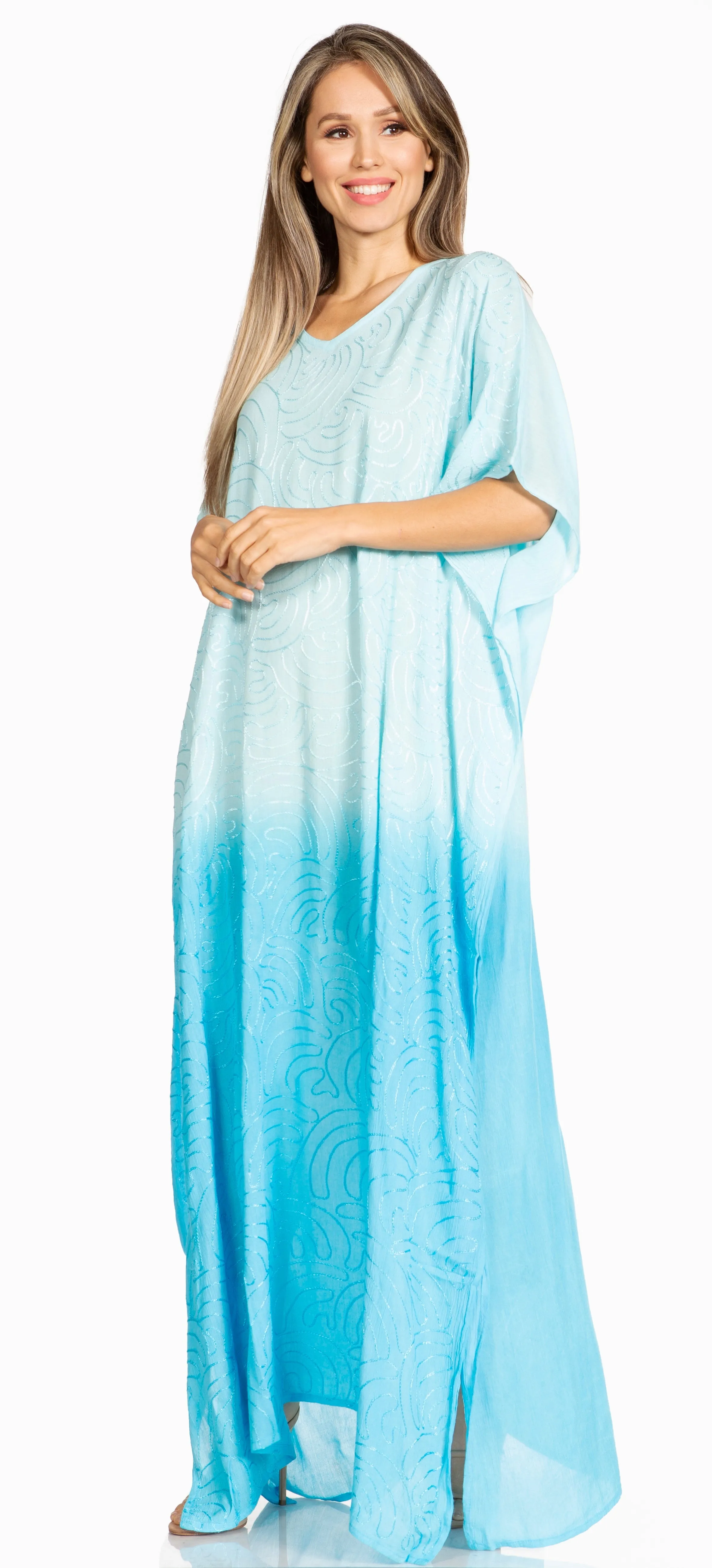 Sakkas Pilar Petite Women's Beach Maxi Caftan Dress in Short Sleeve Casual Style