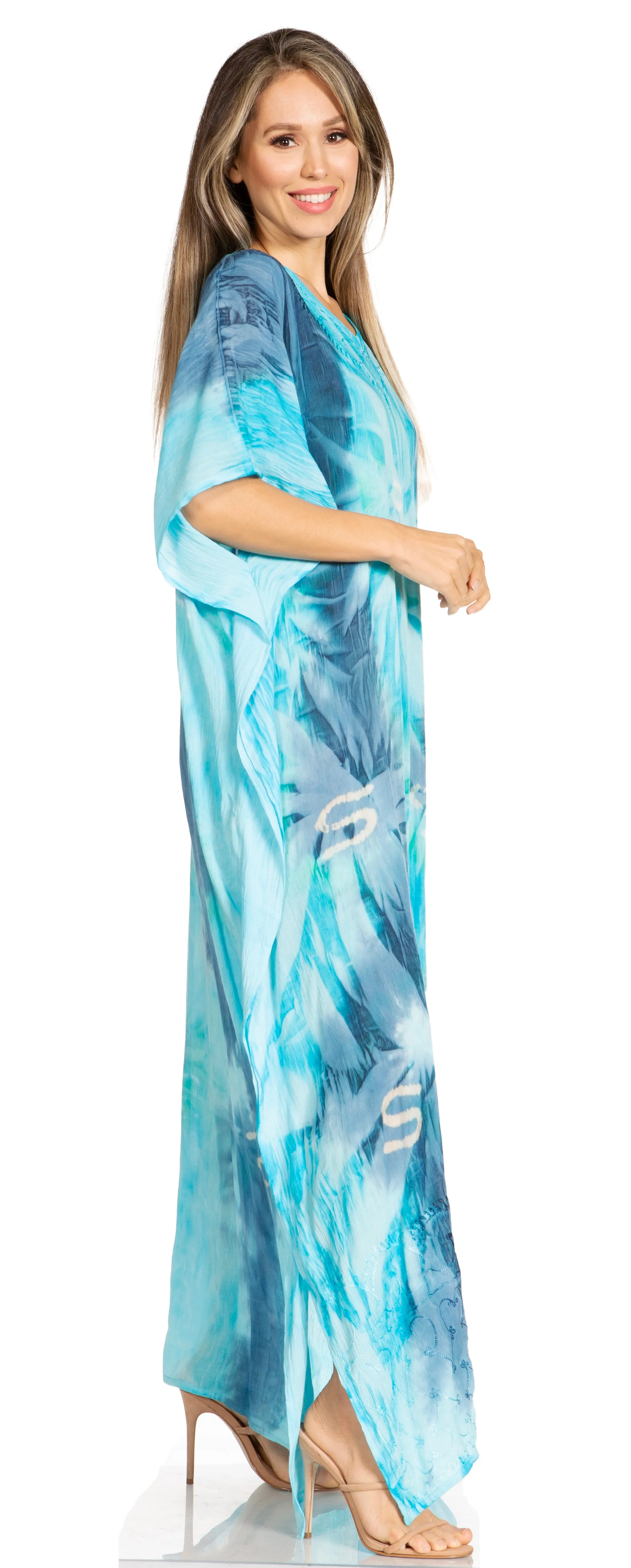 Sakkas Pilar Petite Women's Beach Maxi Caftan Dress in Short Sleeve Casual Style