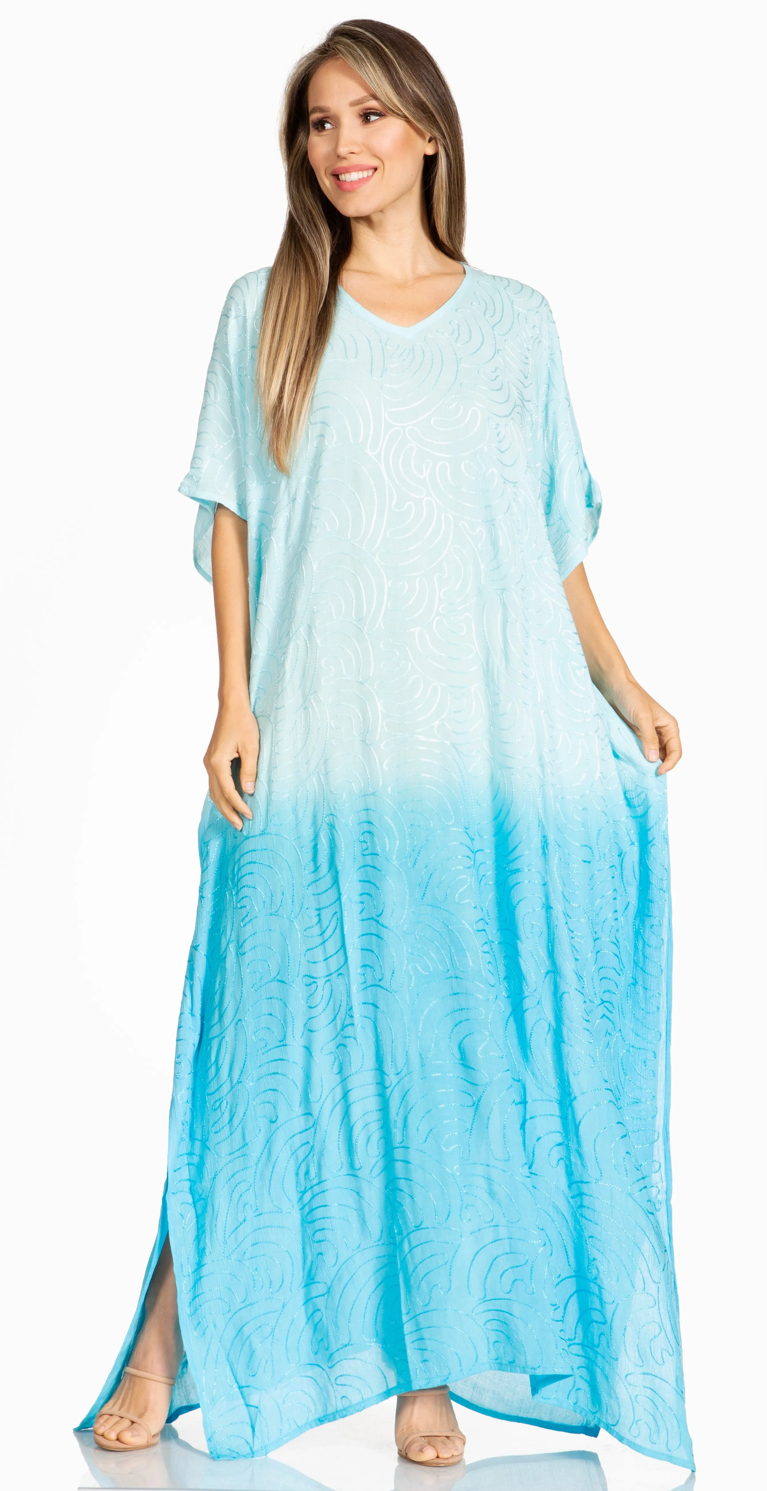 Sakkas Pilar Petite Women's Beach Maxi Caftan Dress in Short Sleeve Casual Style