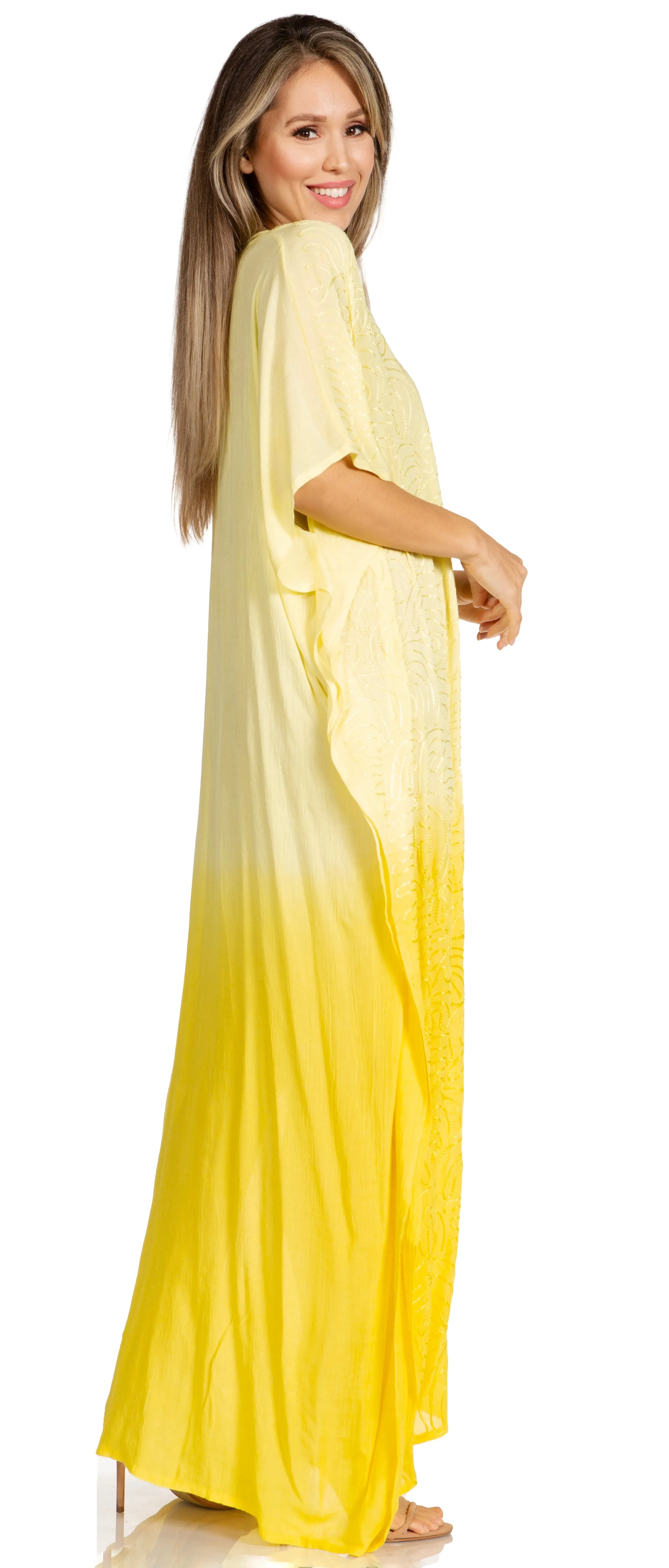 Sakkas Pilar Petite Women's Beach Maxi Caftan Dress in Short Sleeve Casual Style