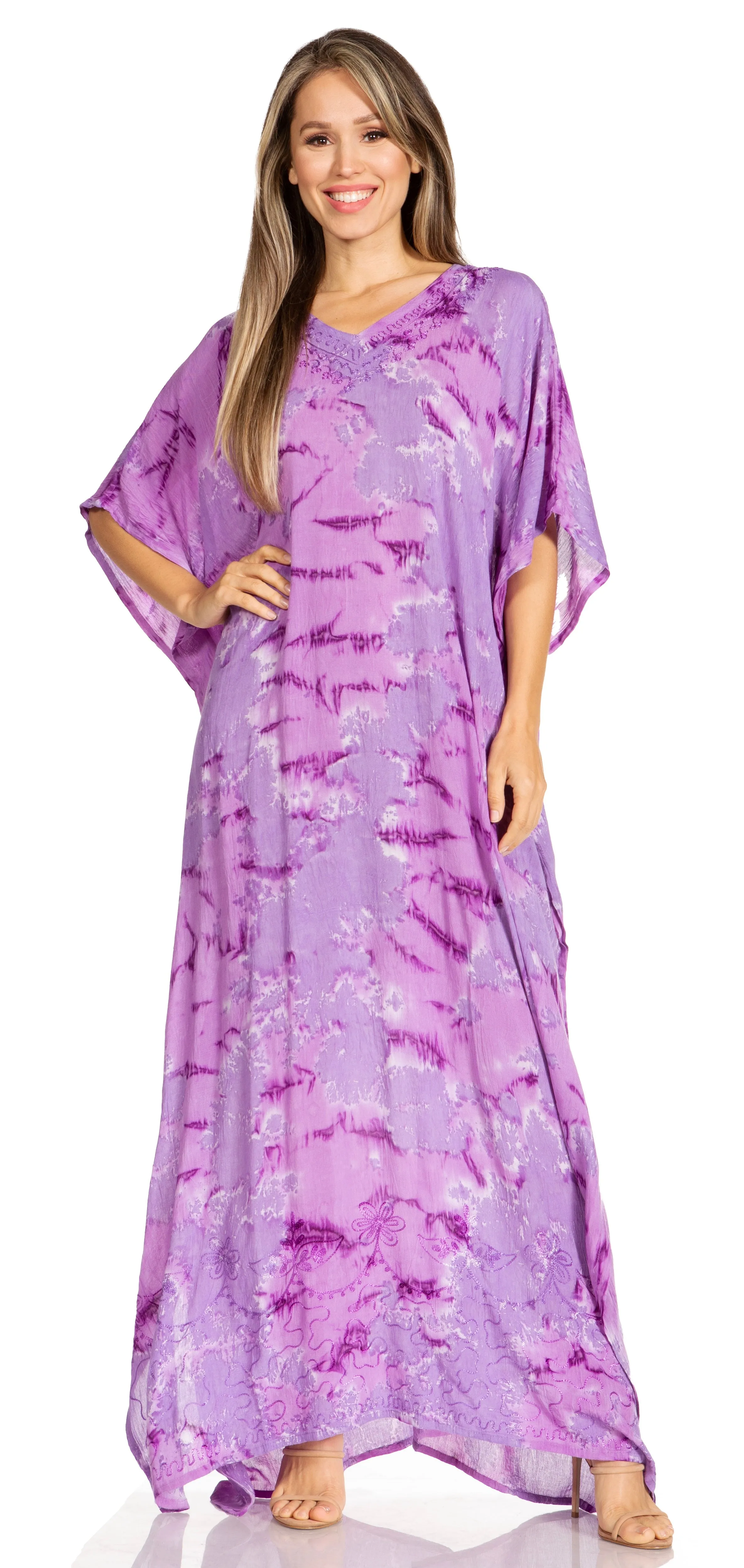 Sakkas Pilar Petite Women's Beach Maxi Caftan Dress in Short Sleeve Casual Style