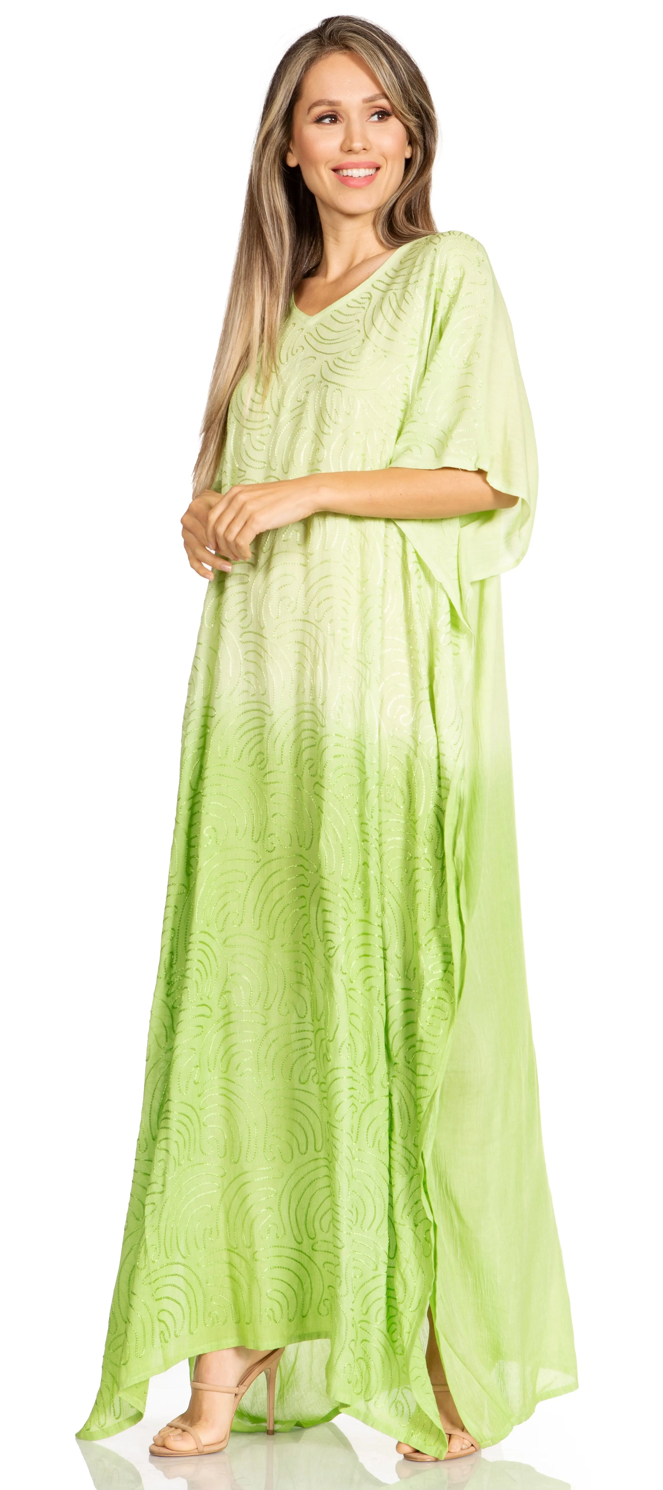 Sakkas Pilar Petite Women's Beach Maxi Caftan Dress in Short Sleeve Casual Style