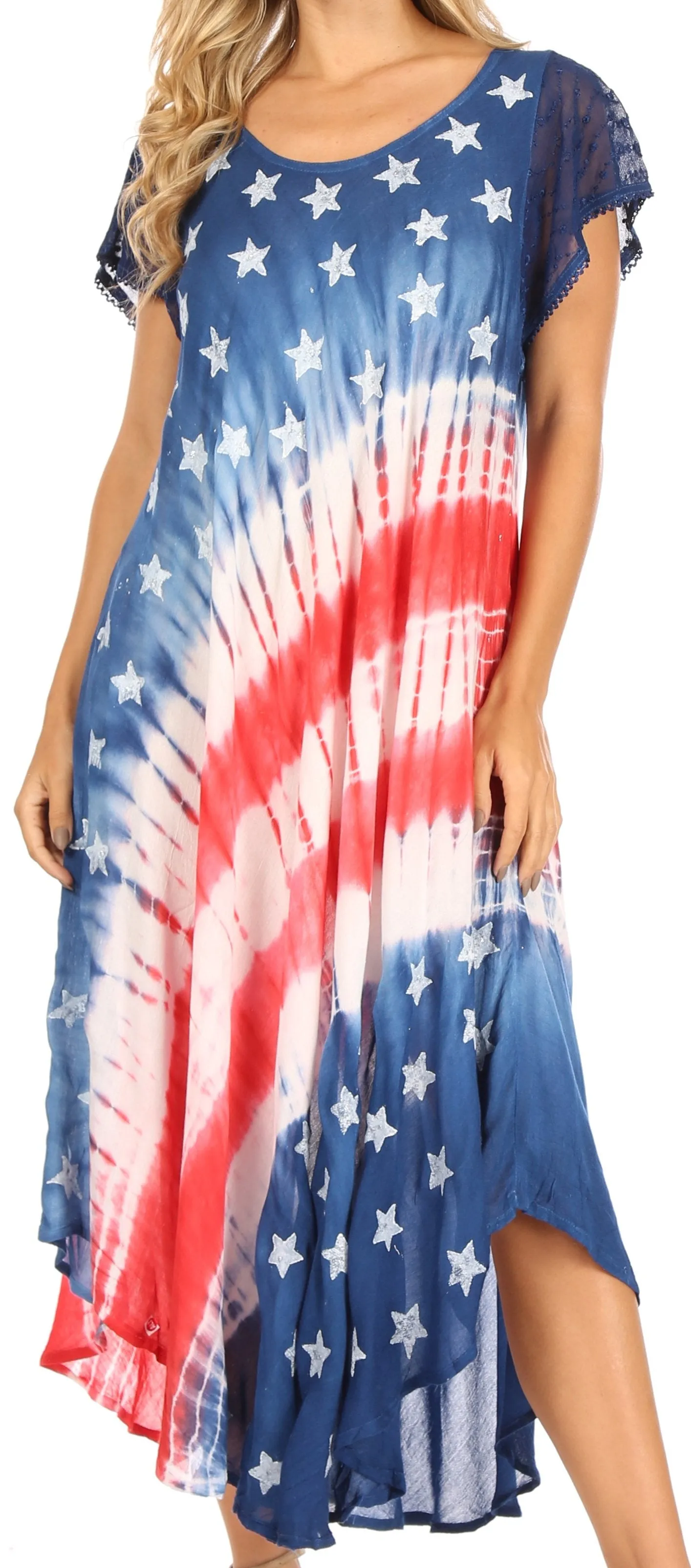 Sakkas Sara Women's Patriotic Flag Loose Summer Casual Dress Lightweight Print