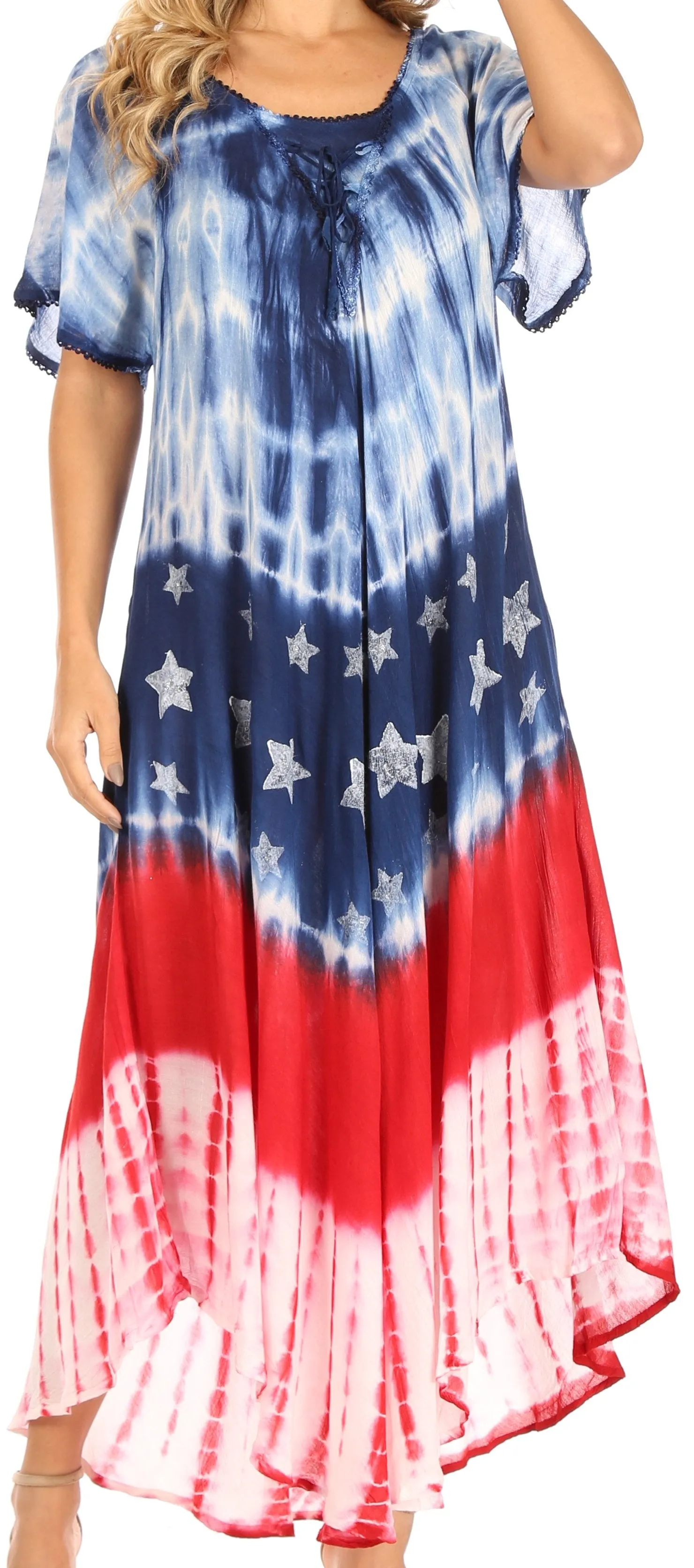 Sakkas Sara Women's Patriotic Flag Loose Summer Casual Dress Lightweight Print