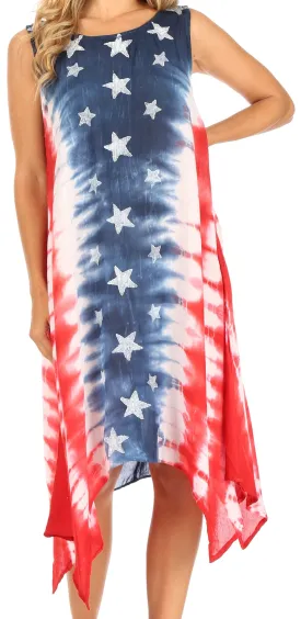 Sakkas Sara Women's Patriotic Flag Loose Summer Casual Dress Lightweight Print