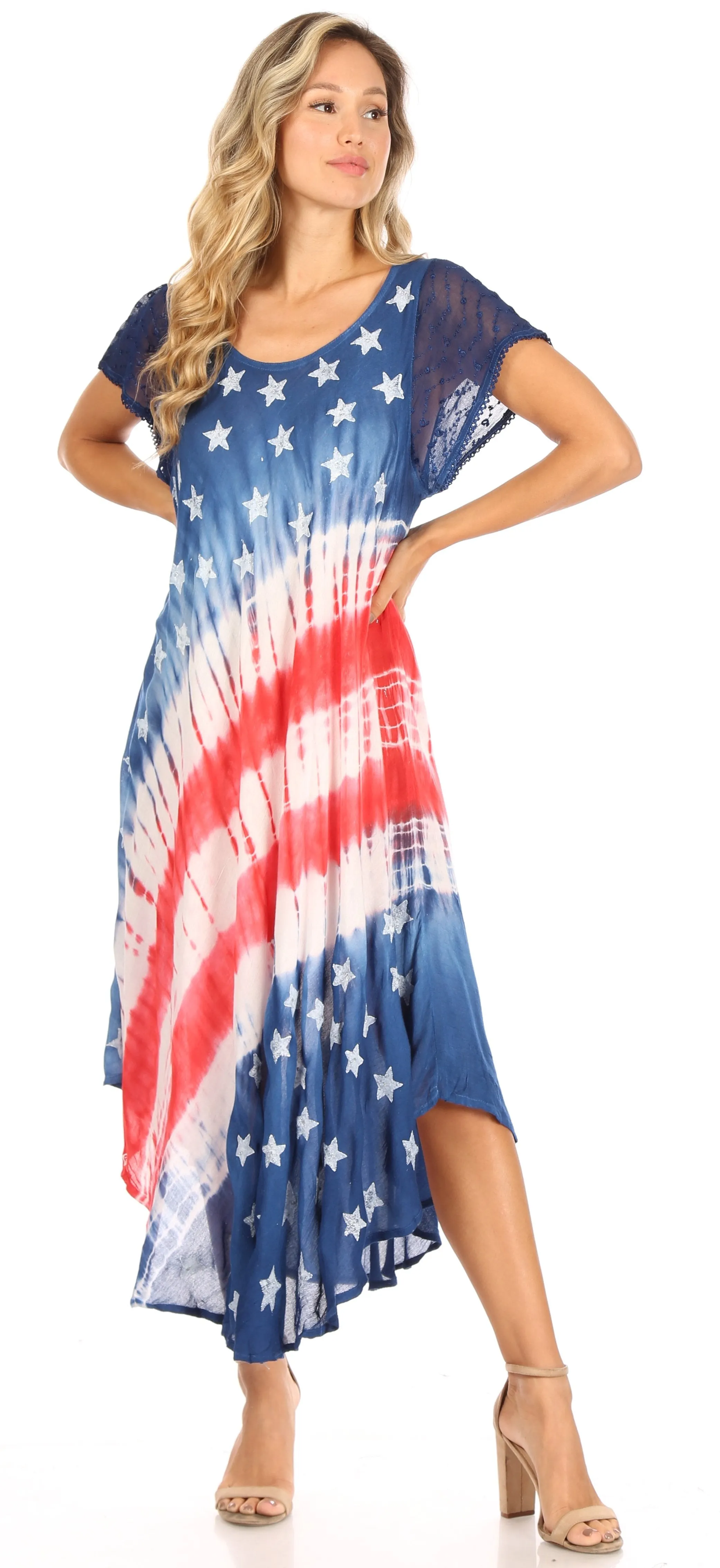 Sakkas Sara Women's Patriotic Flag Loose Summer Casual Dress Lightweight Print