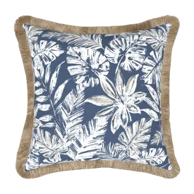 Tahiti Navy Escape - 50x50cm Fringed Outdoor Cushion