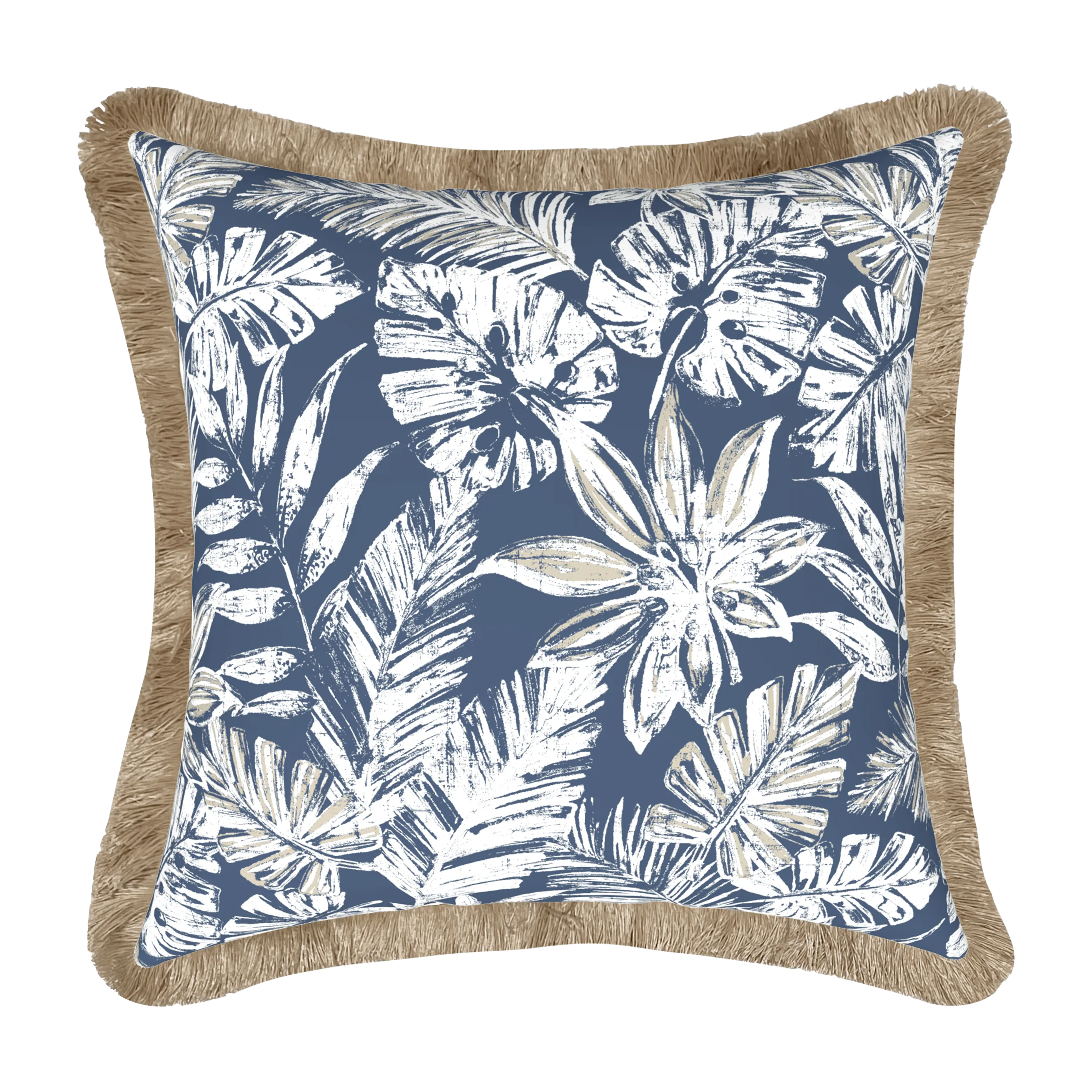 Tahiti Navy Escape - 50x50cm Fringed Outdoor Cushion