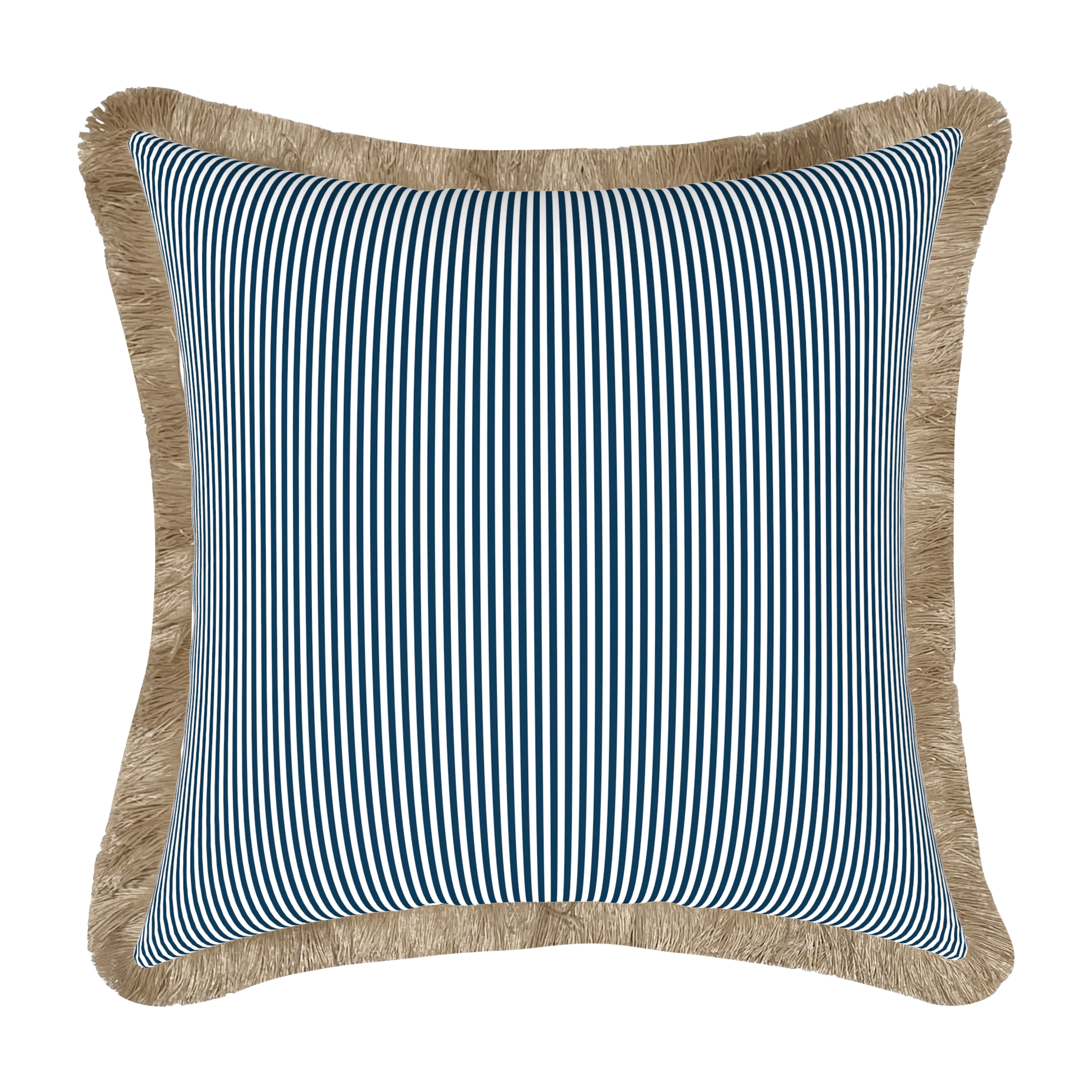 Tahiti Navy Stripe - 50x50cm Fringed Outdoor Cushion