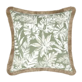 Tahiti Sage Escape - 50x50cm Fringed Outdoor Cushion