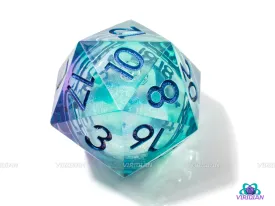 Turbo Slide D20 | Giant Liquid-Filled Core Viridian-Colors (Purple, Teal & Green) | Sharp-Edged Giant Resin D20 (1)