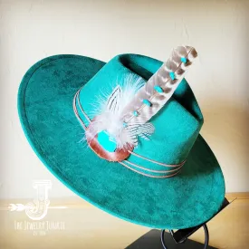 Turquoise Accent Turkey Feather Hat Band   Choice of Hat 986j