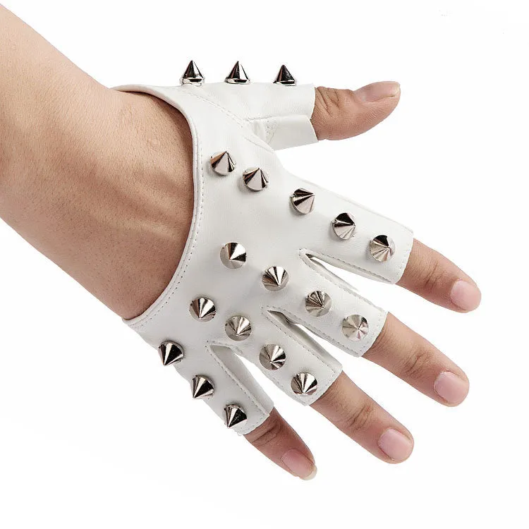 Womens Punk Studded Half Gloves