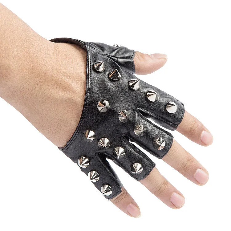 Womens Punk Studded Half Gloves