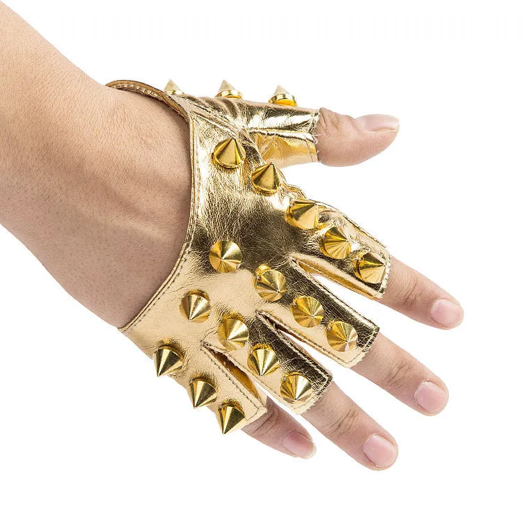 Womens Punk Studded Half Gloves