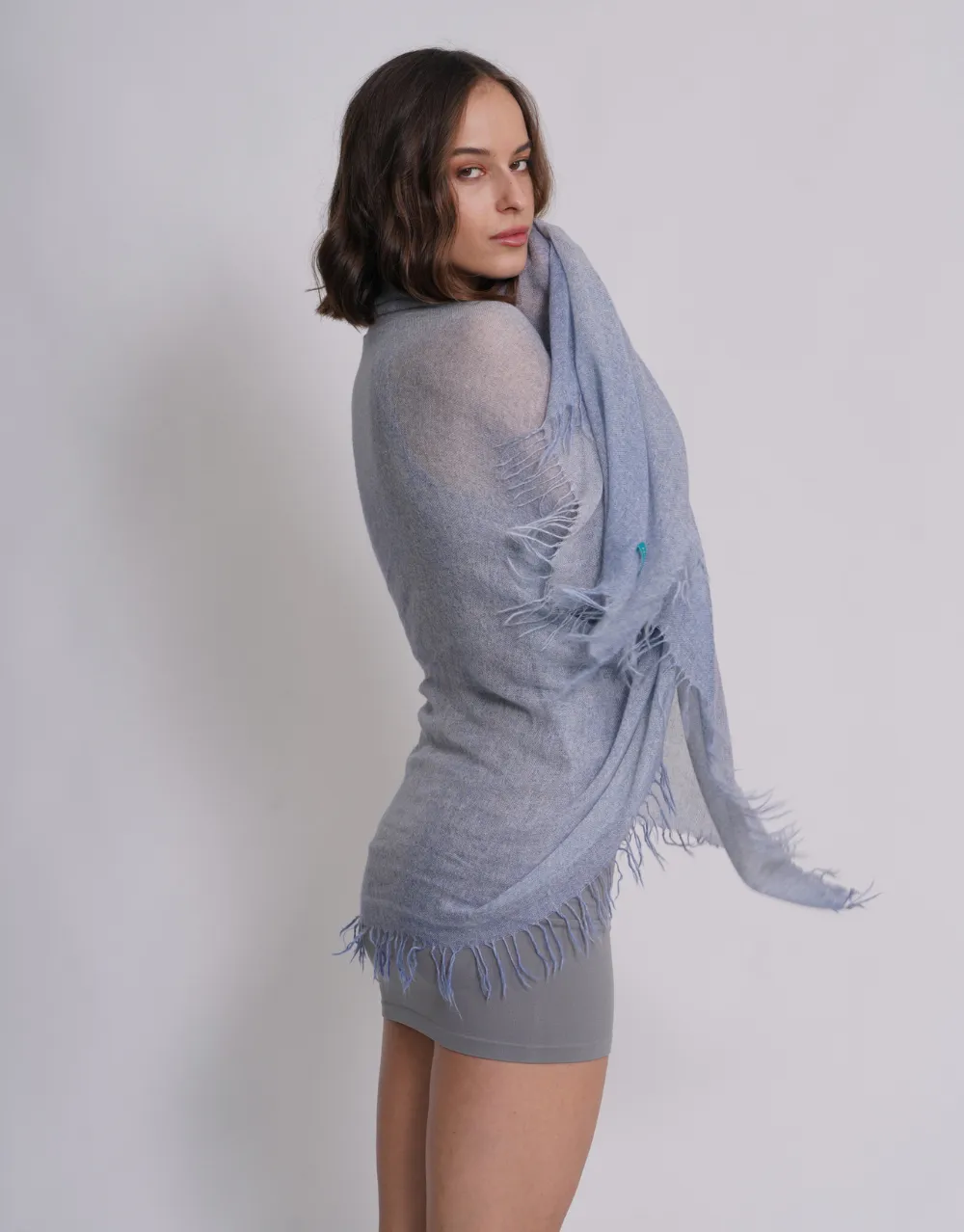 Woven Fringed Scarf in Washed Bleu