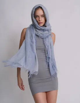 Woven Fringed Scarf in Washed Bleu